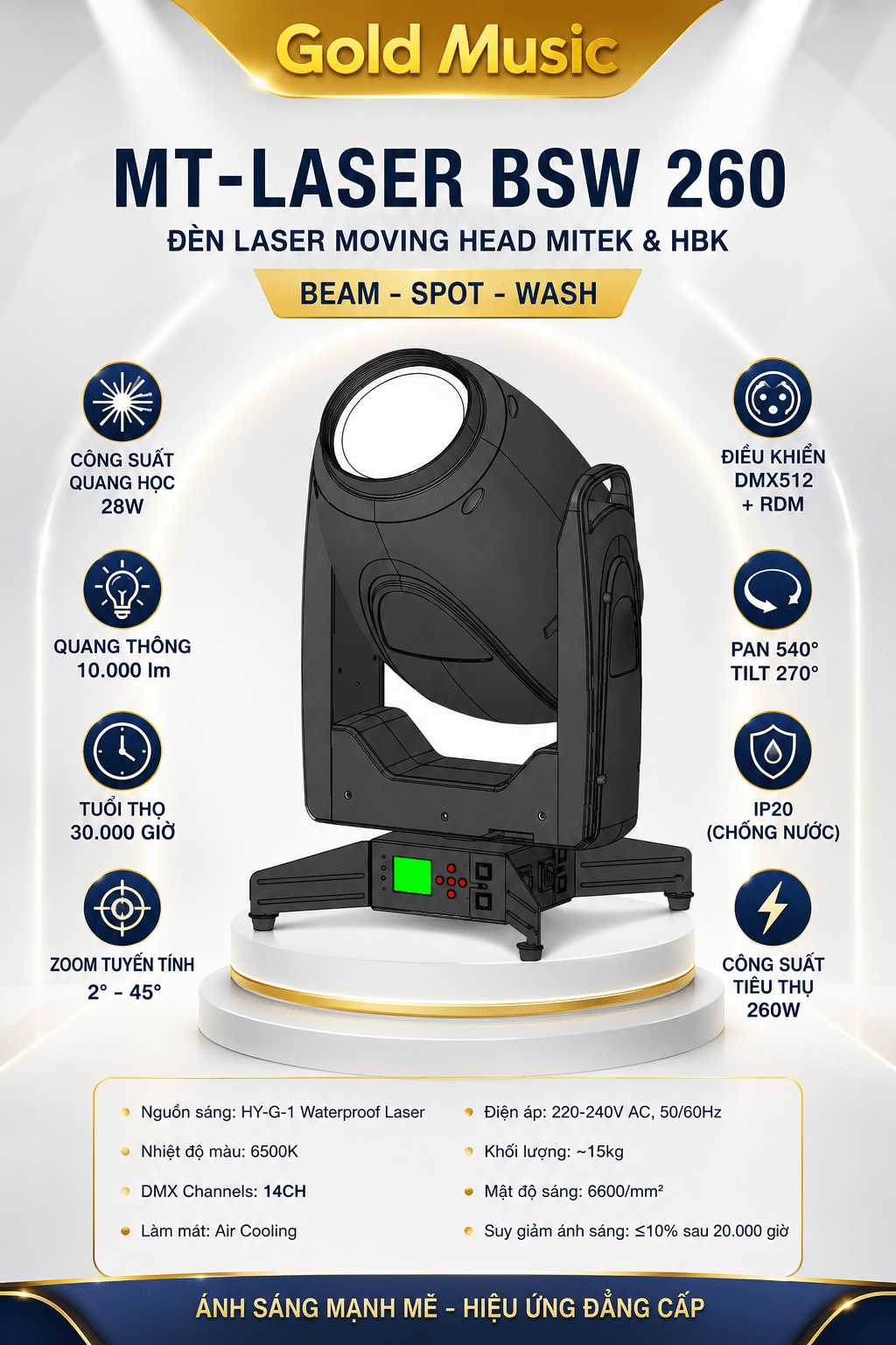 MT-Laser BSW 260 Đèn Laser Moving Head Mitek & HBK mt laser bsw 260 den laser moving