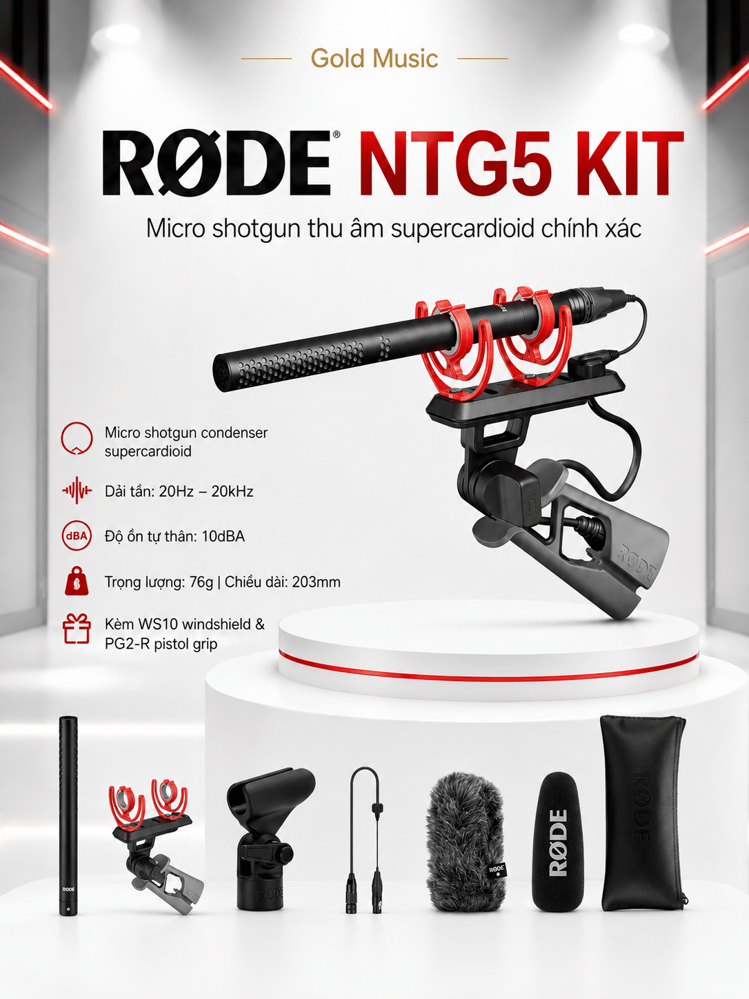 Rode NTG5 KIT Micro shotgun thu âm super cardioid chính xác rode ntg5 kit micro shotgun thu super