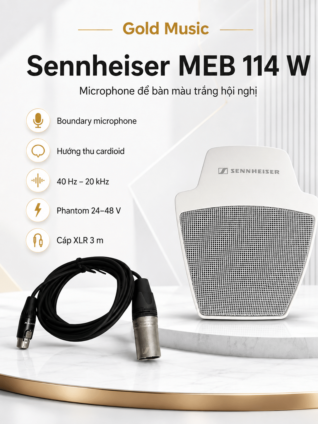 Sennheiser MEB 114 W Microphone Để Bàn Màu Trắng Hội Nghị sennheiser meb 114 w microphone de ban