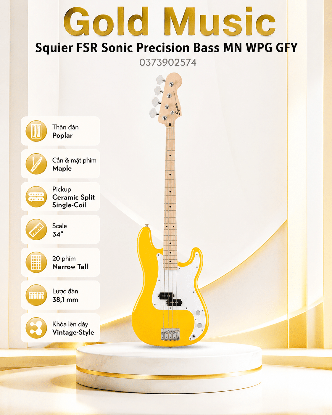 Squier 0373902574 ĐÀN BASS FSR SONIC P BASS MN WPG GFY squier 0373902574 dan bass fsr sonic