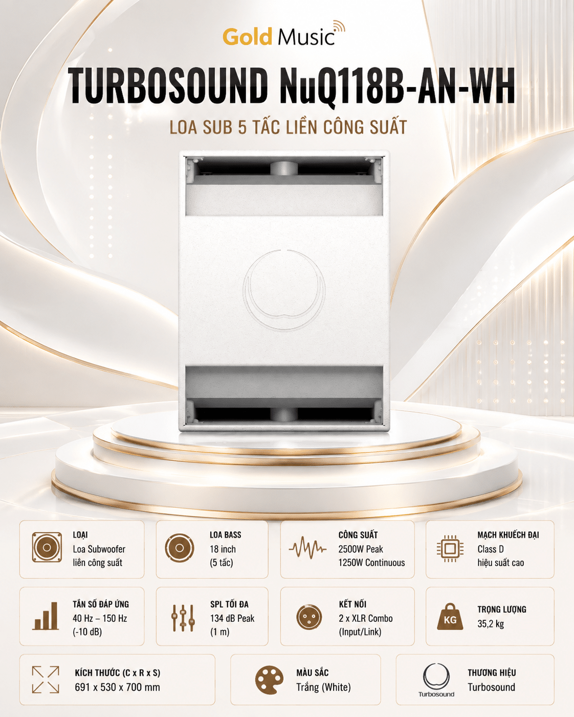Turbosound NuQ118B-AN-WH Loa Sub 5 tấc Liền Công Suất turbosound nuq118b an wh loa sub 5