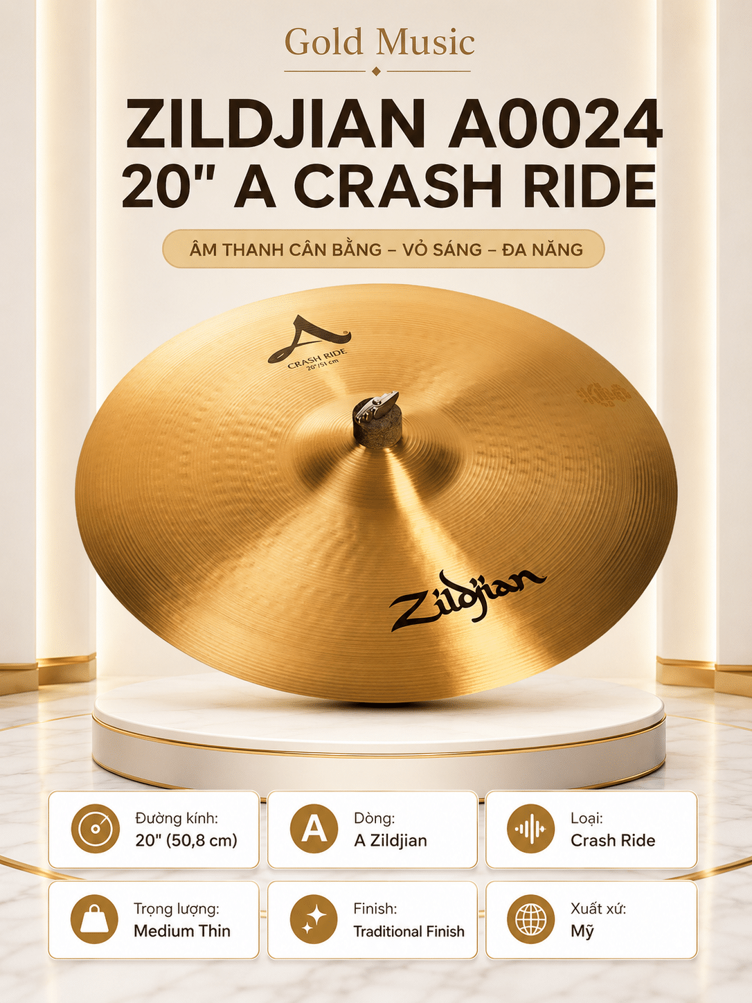 ZILDJIAN A0024 LÁ LẺ 20" A CRASH RIDES zildjian a0024 la le 20 a crash