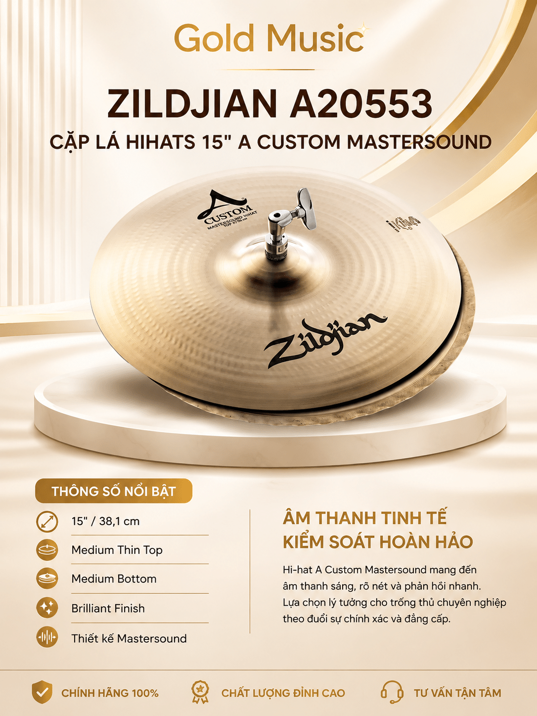 ZILDJIAN A20553 CẶP LÁ HIHATS 15" A CUSTOM MASTERSOUND zildjian a20553 cap la hihats 15 a