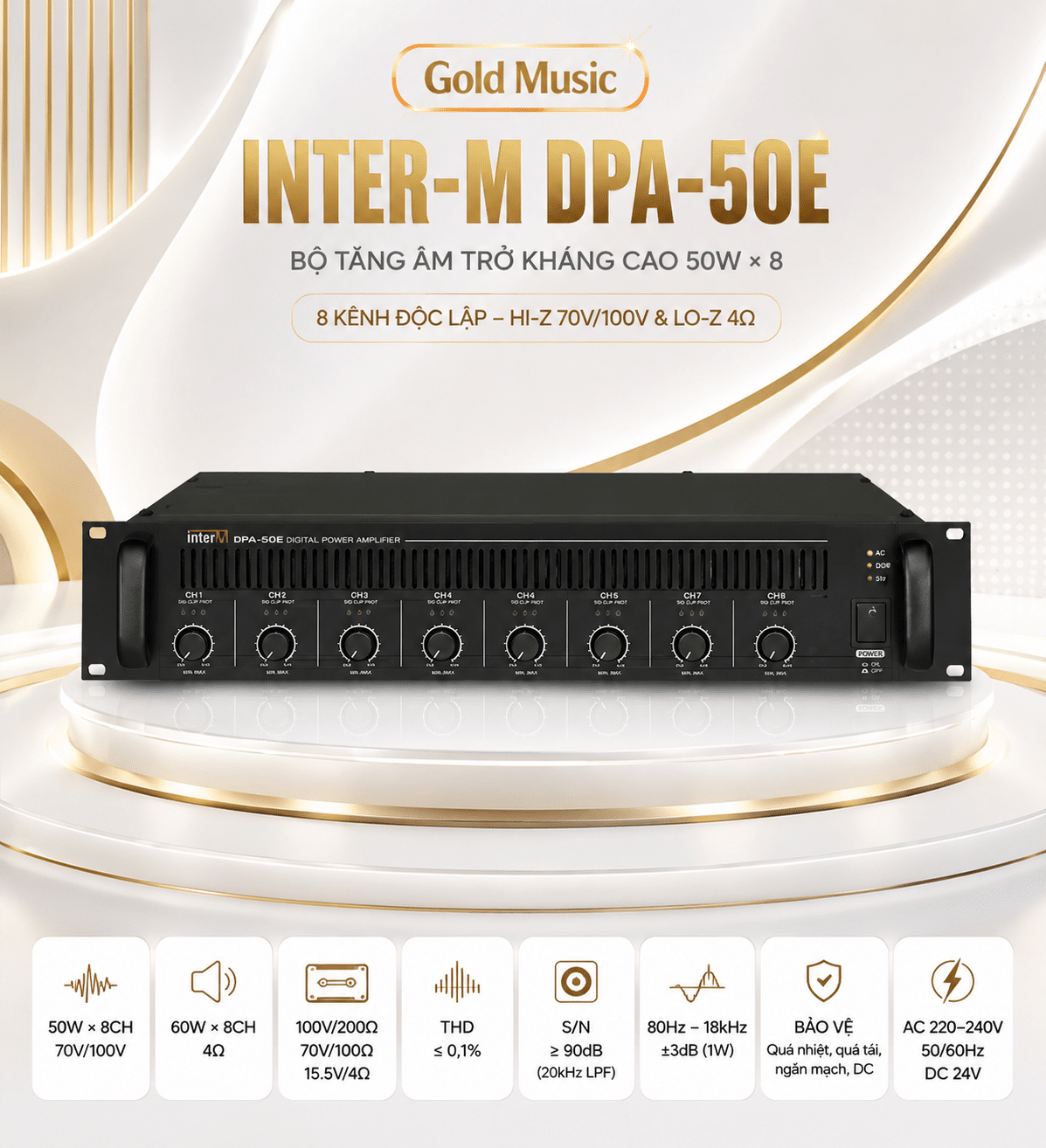 INTER-M DPA-50E Bộ tăng âm trở kháng cao 50Wx8 inter m dpa 50e bo tang tro