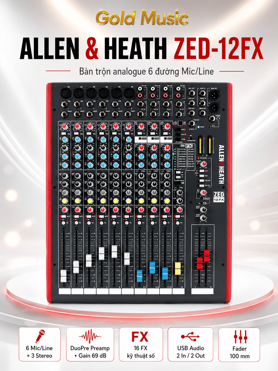 ALLEN&HEATH ZED-12FX Bàn trộn analogue 6 đường Mic/Line allen heath zed 12fx ban tron mic
