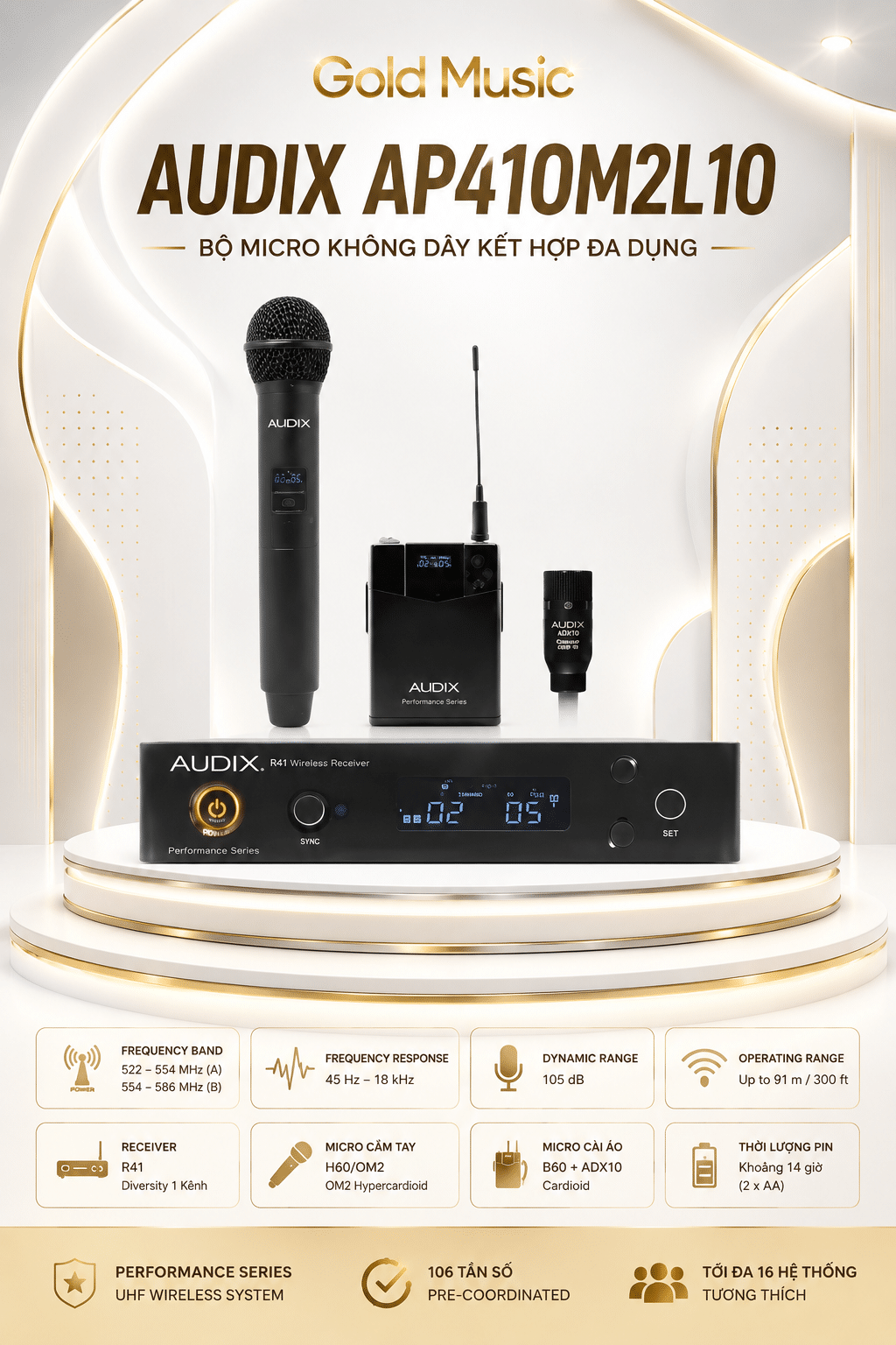 Audix AP41OM2L10 bộ micro không dây kết hợp đa dụng audix ap41om2l10 bo micro khong day ket