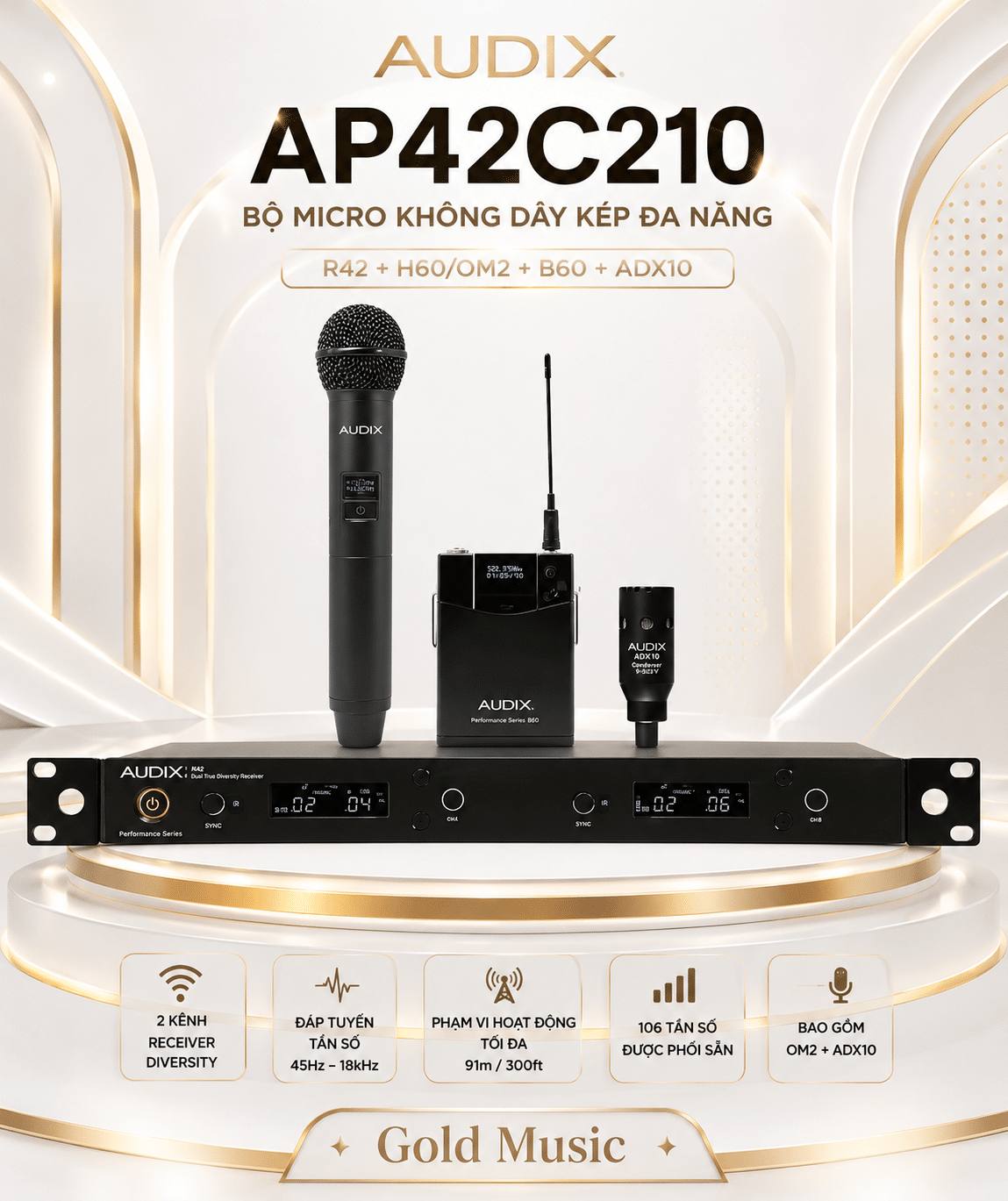 Audix AP42C210 bộ micro không dây kép đa năng audix ap42c210 bo micro khong day kep