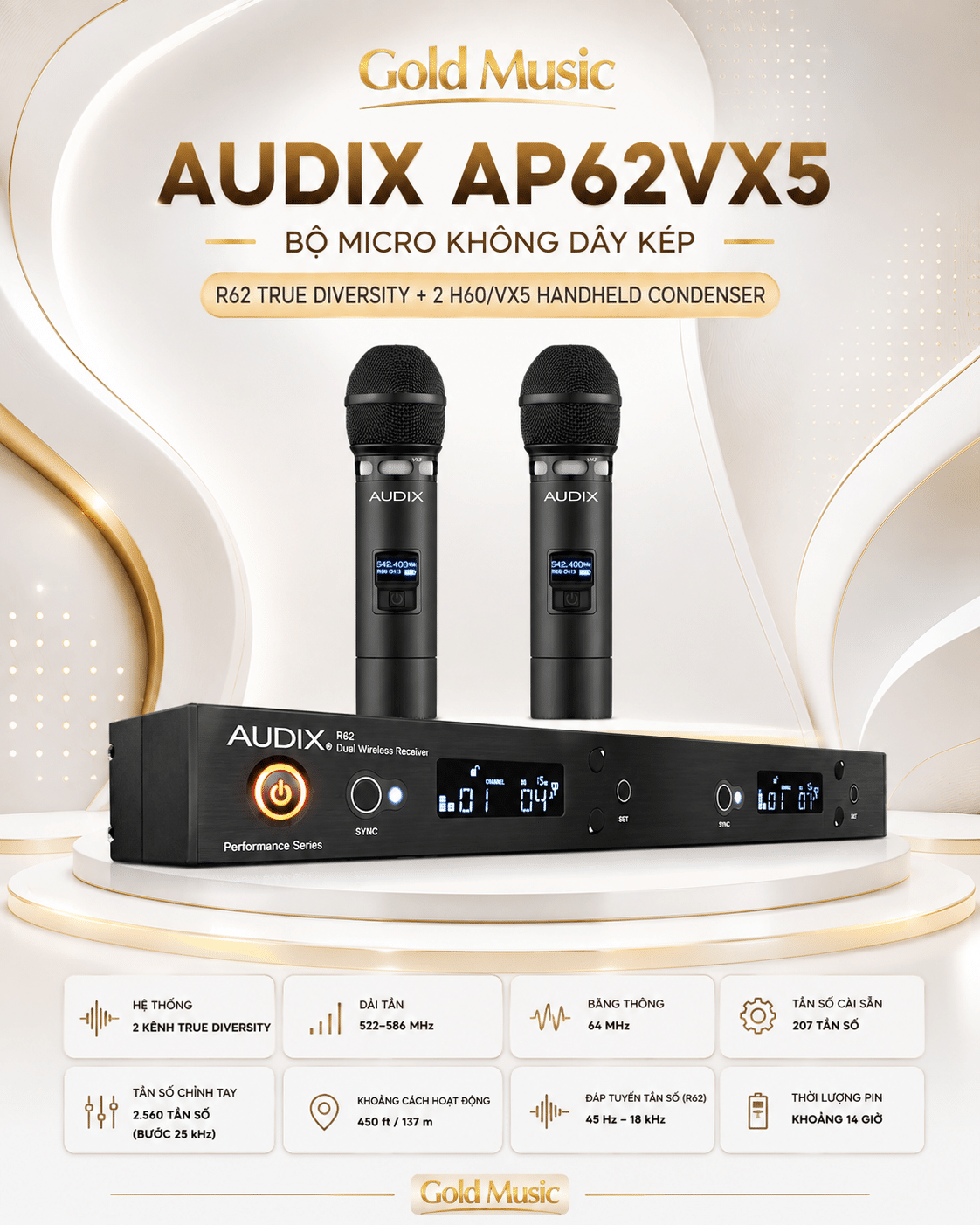 Audix AP62VX5 bộ micro không dây kép audix ap62vx5 bo micro khong day kep