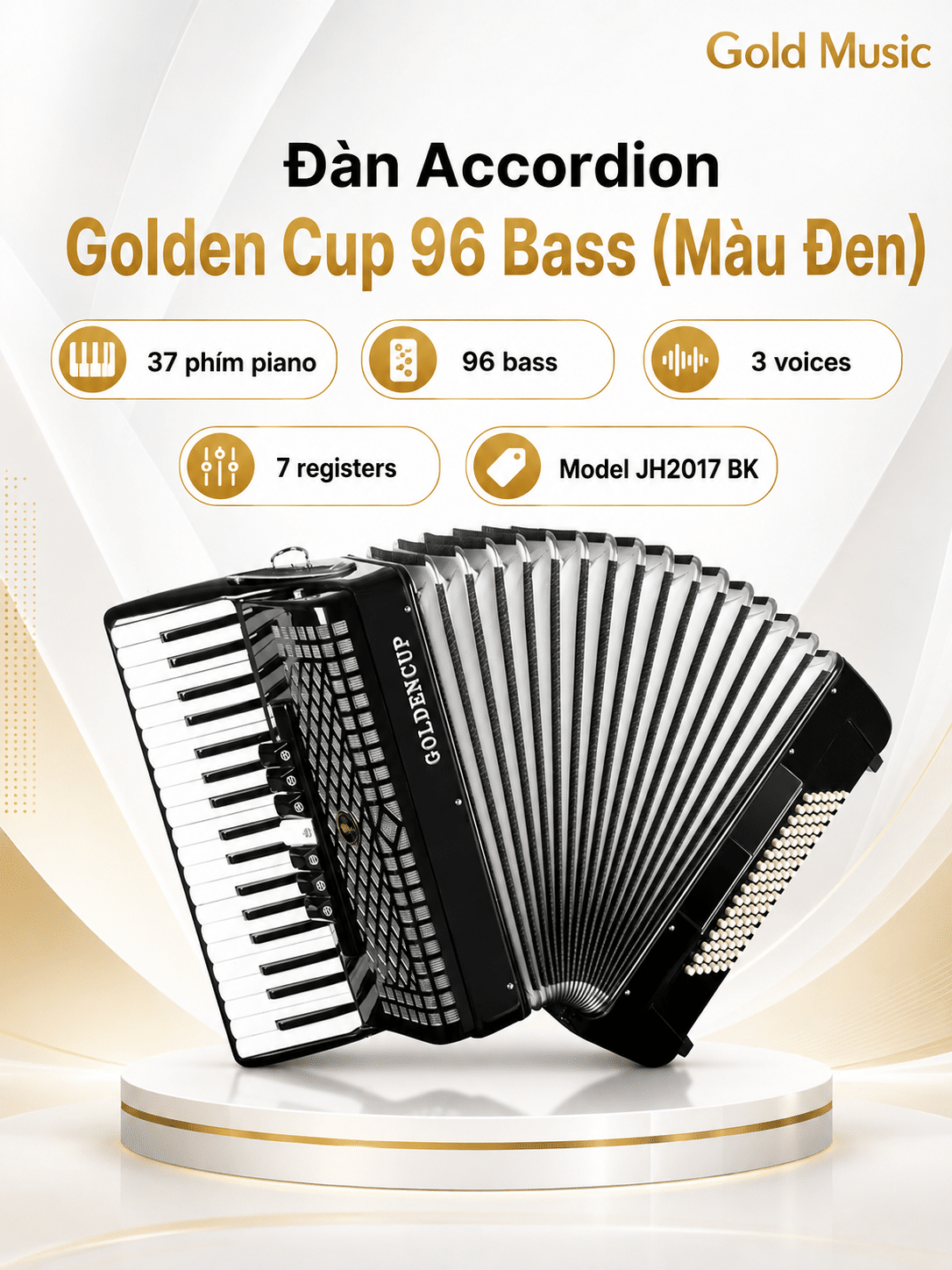 Đàn Accordion Golden Cup 96 Bass (màu đen) dan accordion golden cup 96 bass den