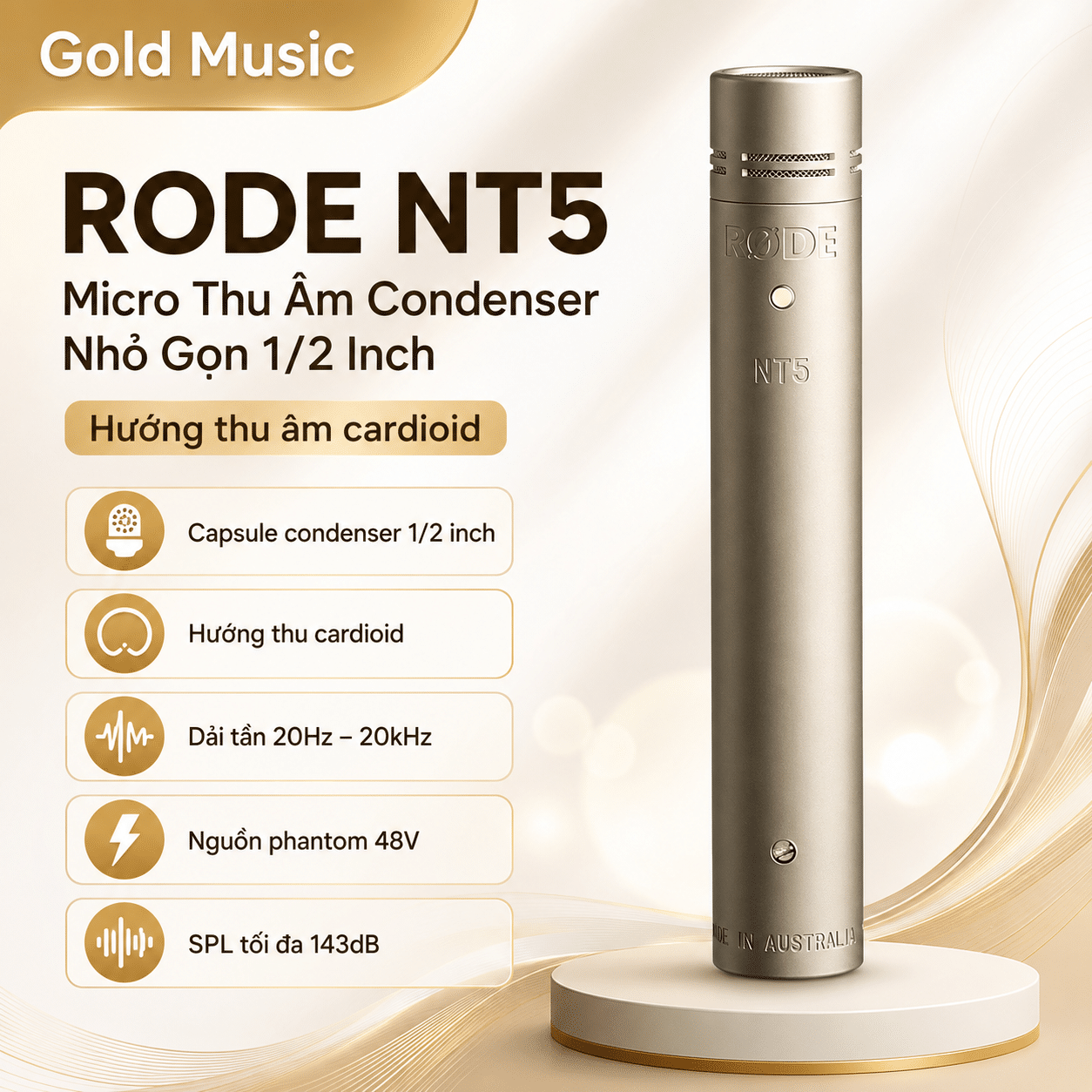 rode NT5 Micro thu âm condenser nhỏ gọn 1/2 inch. Hướng thu âm cardioid rode nt5 micro thu am condenser 1 2 inch