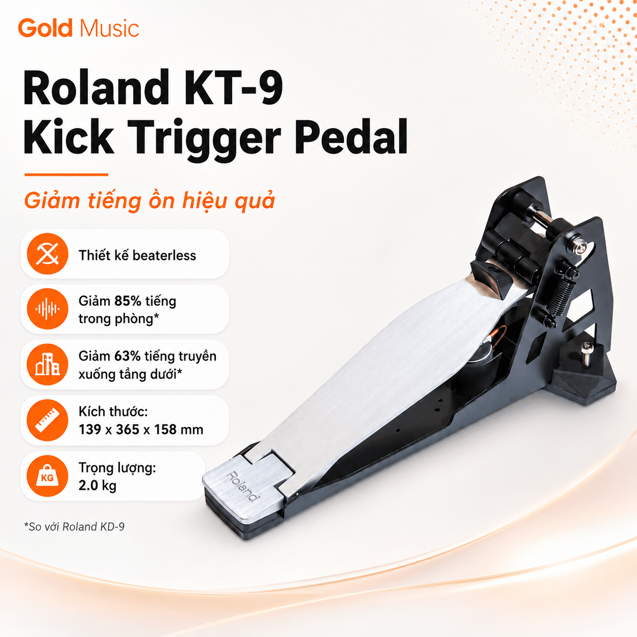 Roland KT-9 kick trigger pedal giảm tiếng ồn hiệu quả roland kt 9 kick trigger pedal