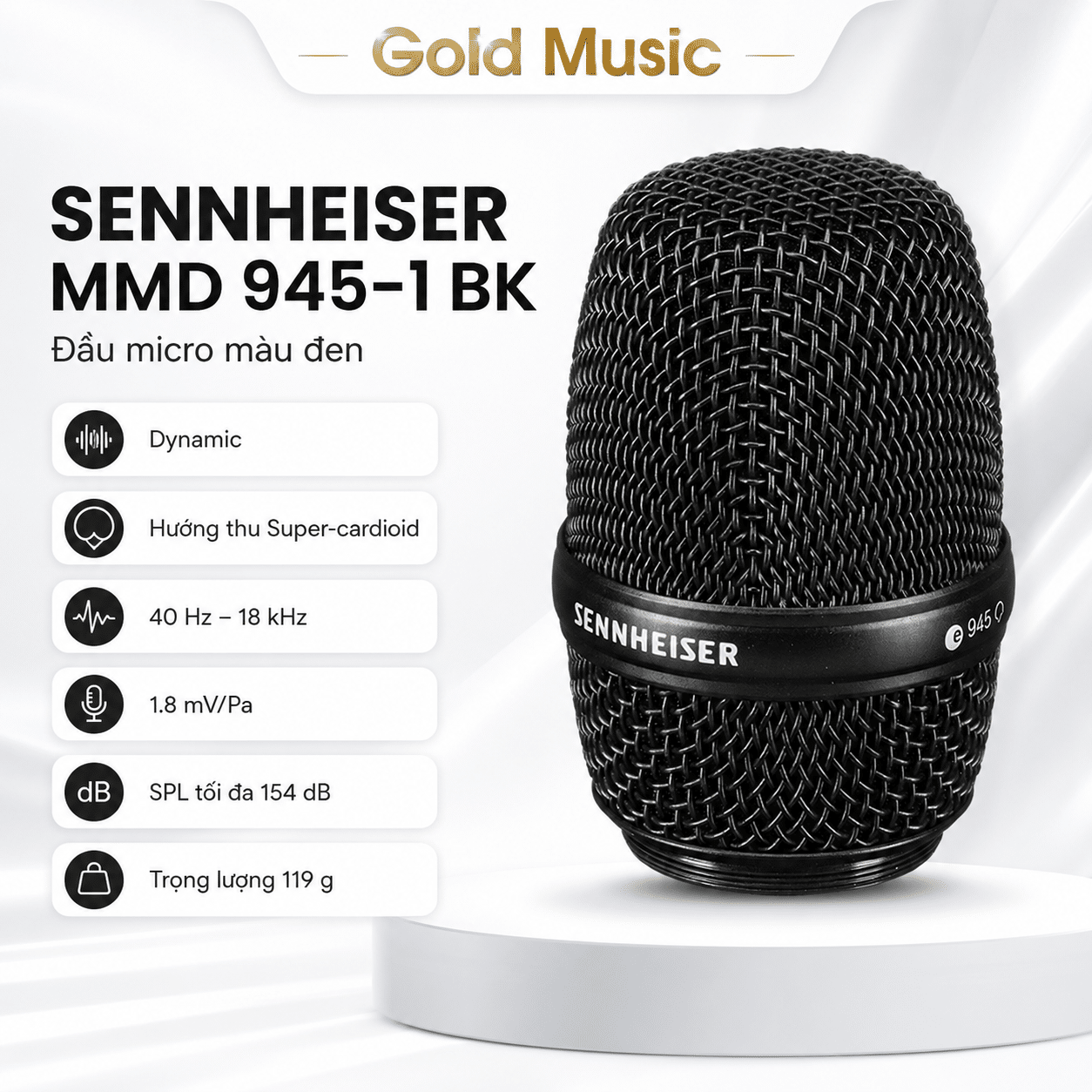 SENNHEISER MMD 945-1 BK Đầu micro, màu đen sennheiser mmd 945 1 bk dau micro