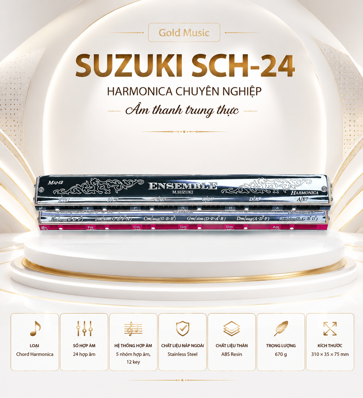 Suzuki SCH-24 harmonica chuyên nghiệp âm thanh trung thực suzuki sch 24 harmonica