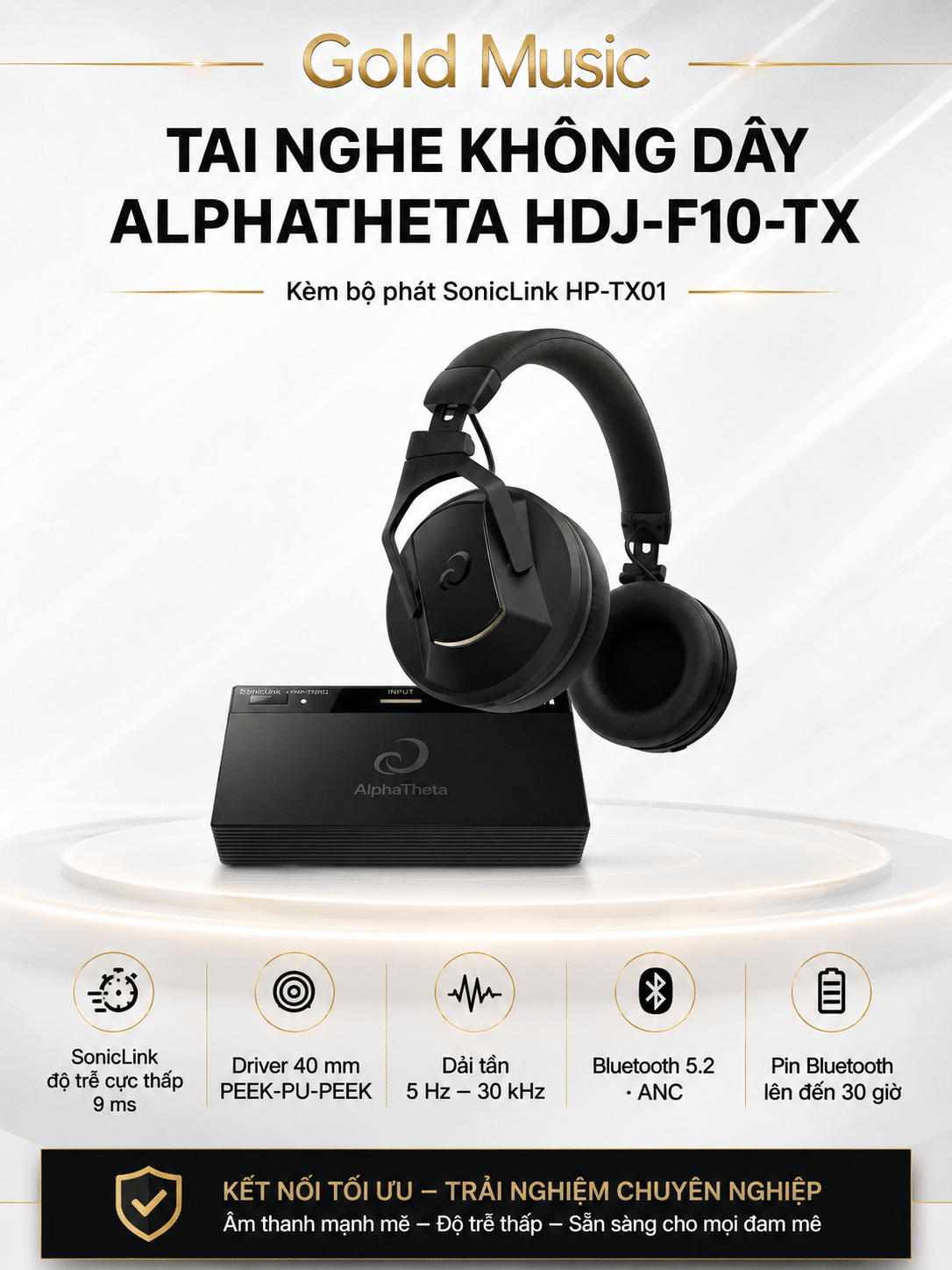 TAI NGHE KHÔNG DÂY ALPHATHETA HDJ-F10TX (BAO GỒM BỘ PHÁT KHÔNG DÂY SONIC LINK) tai nghe khong day alphatheta hdj f10tx