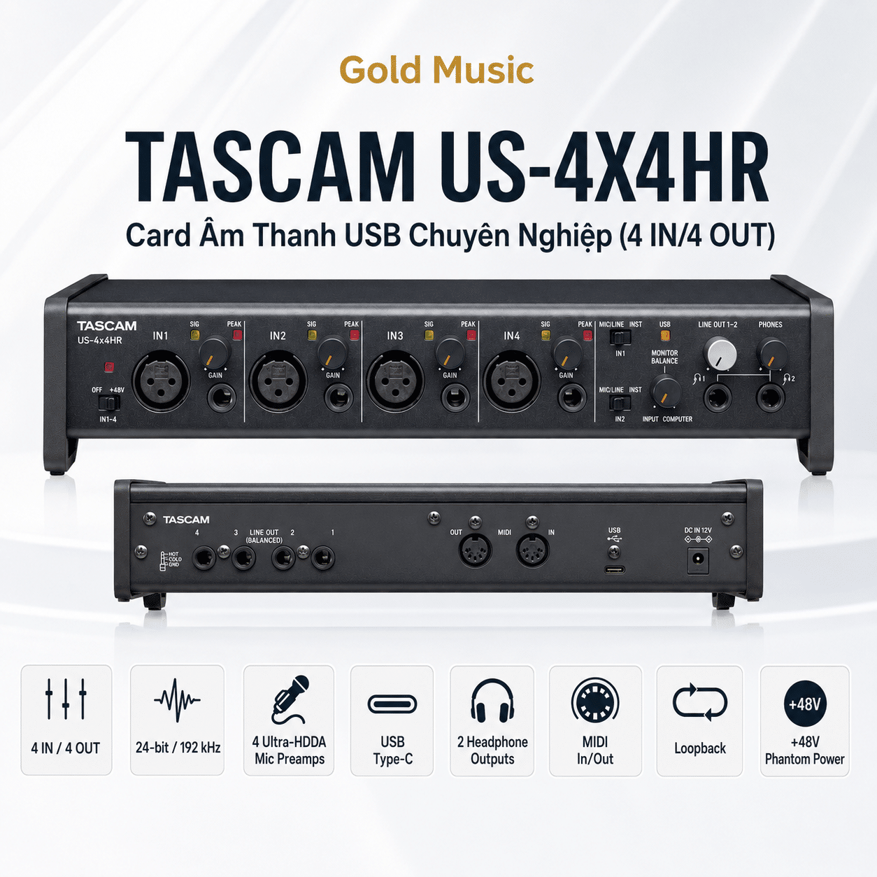 TASCAM US-4X4HR - Card Âm Thanh USB Chuyên Nghiệp (4 IN/4 OUT) tascam us 4x4hr card am thanh usb 4 in 4 out