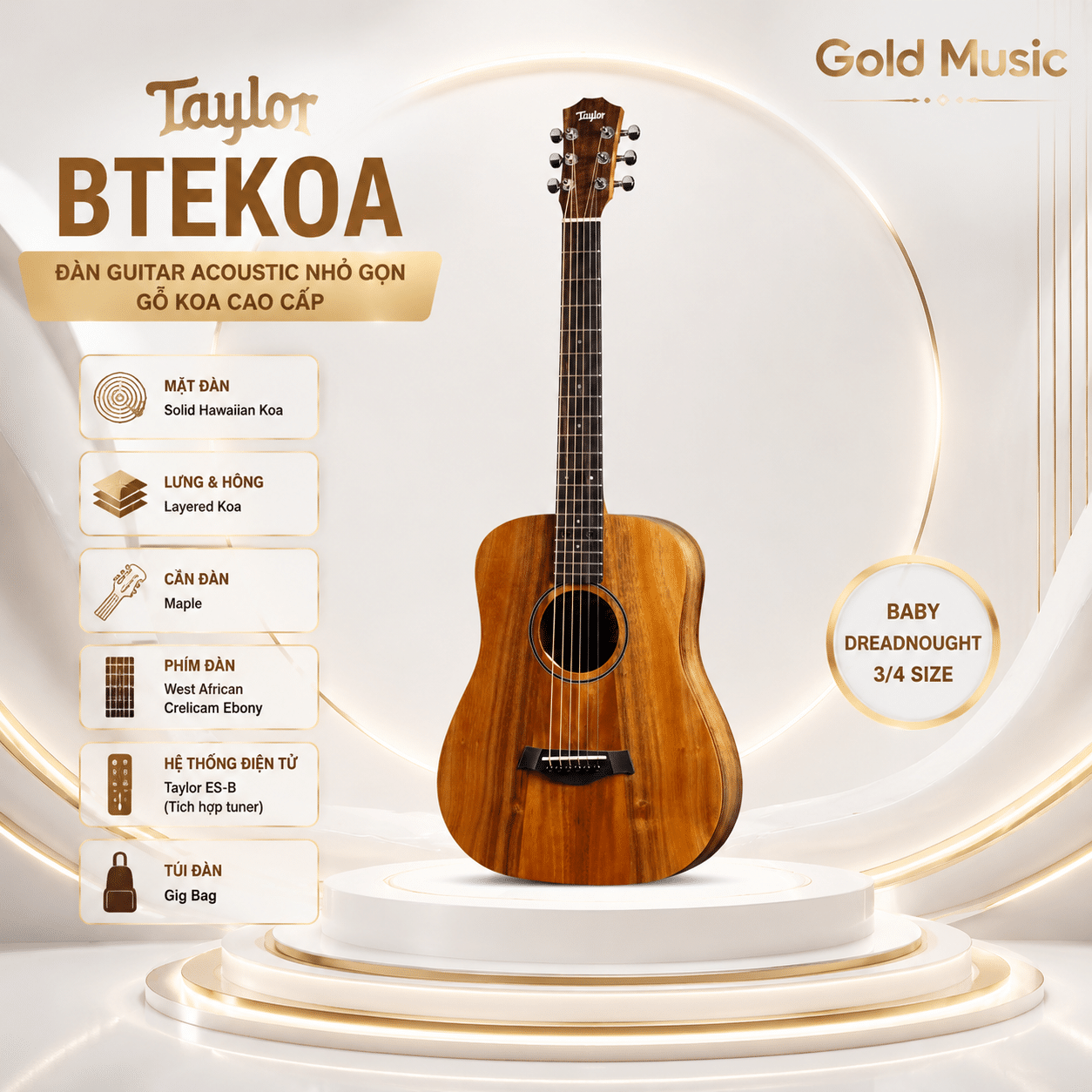 Taylor BTEKOA đàn guitar acoustic nhỏ gọn gỗ koa cao cấp taylor btekoa guitar acoustic nho gon go