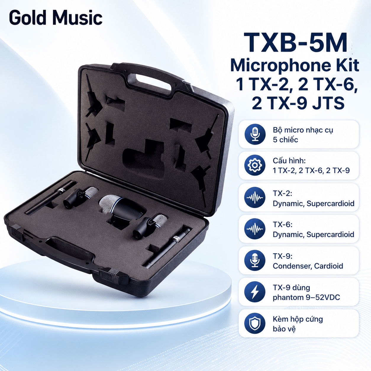 TXB-5M Microphone Kit 1 TX-2 và 2 TX-6, 2 TX-9 JTS txb 5m microphone kit 1 tx 2