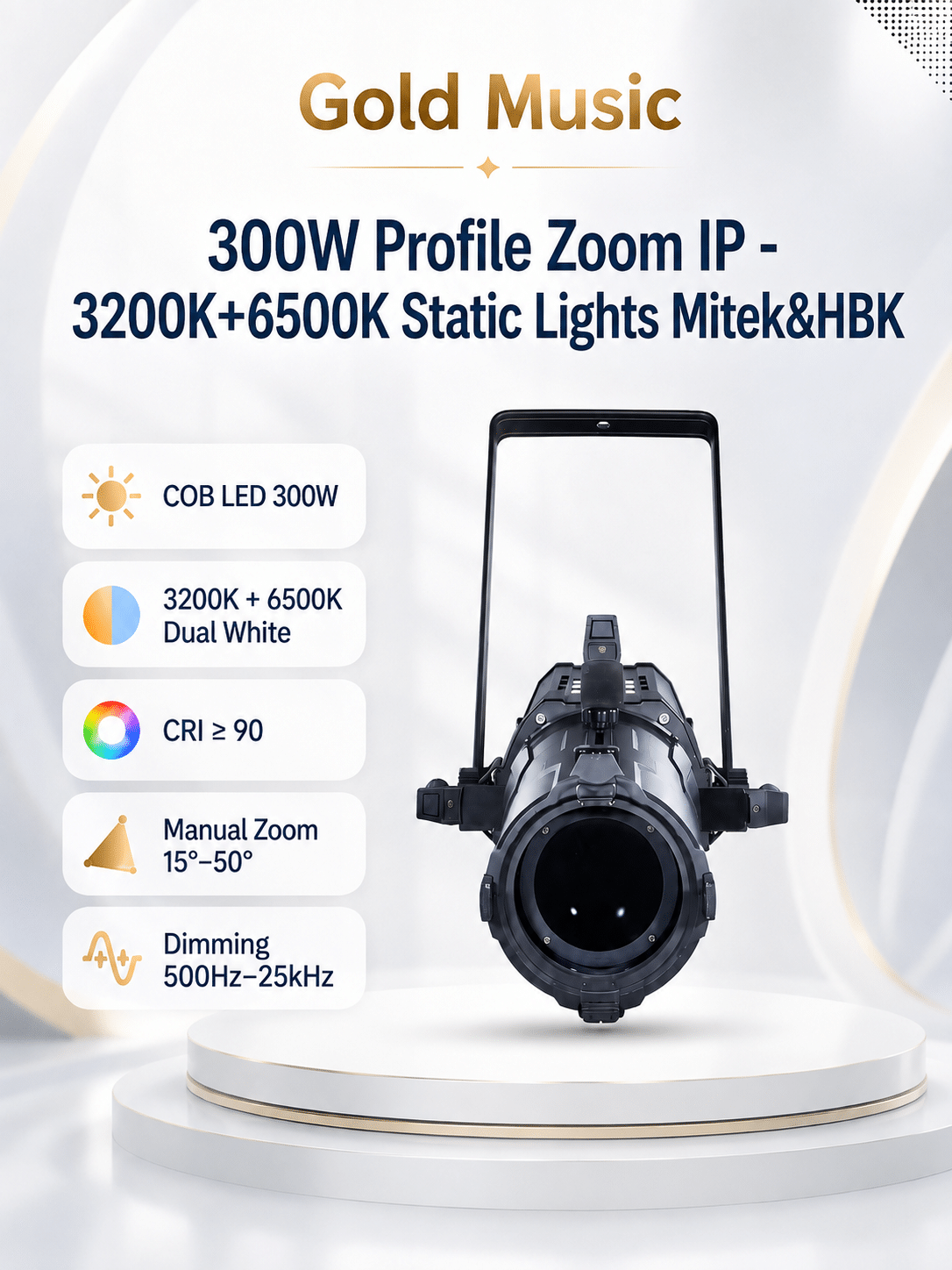 300W Profile Zoom IP - 3200K+6500K Static Lights Mitek&HBK 300w profile zoom ip 3200k plus 6500k