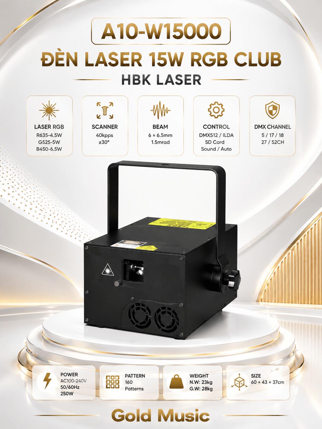 A10-W15000 Đèn Laser 15W RGB CLUB HBK LASER a10 w15000 den laser 15w rgb club