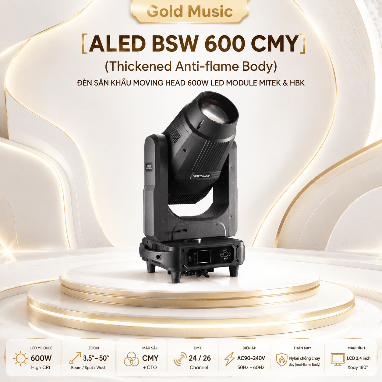 ALED BSW 600 CMY (Thickened Anti-flame Body) Đèn Sân Khấu Moving Head 600W LED Module Mitek & HBK aled bsw 600 cmy thickened anti den 1