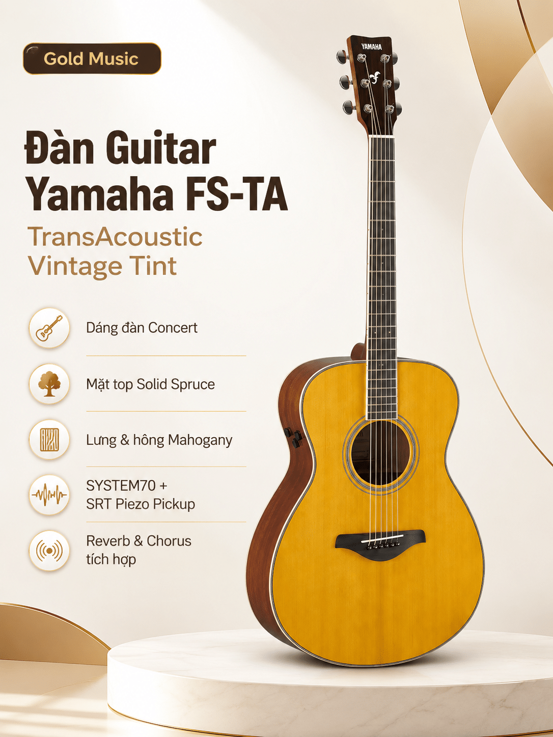 Đàn Guitar Yamaha FS-TA TransAcoustic Vintage Tint dan guitar yamaha fs ta
