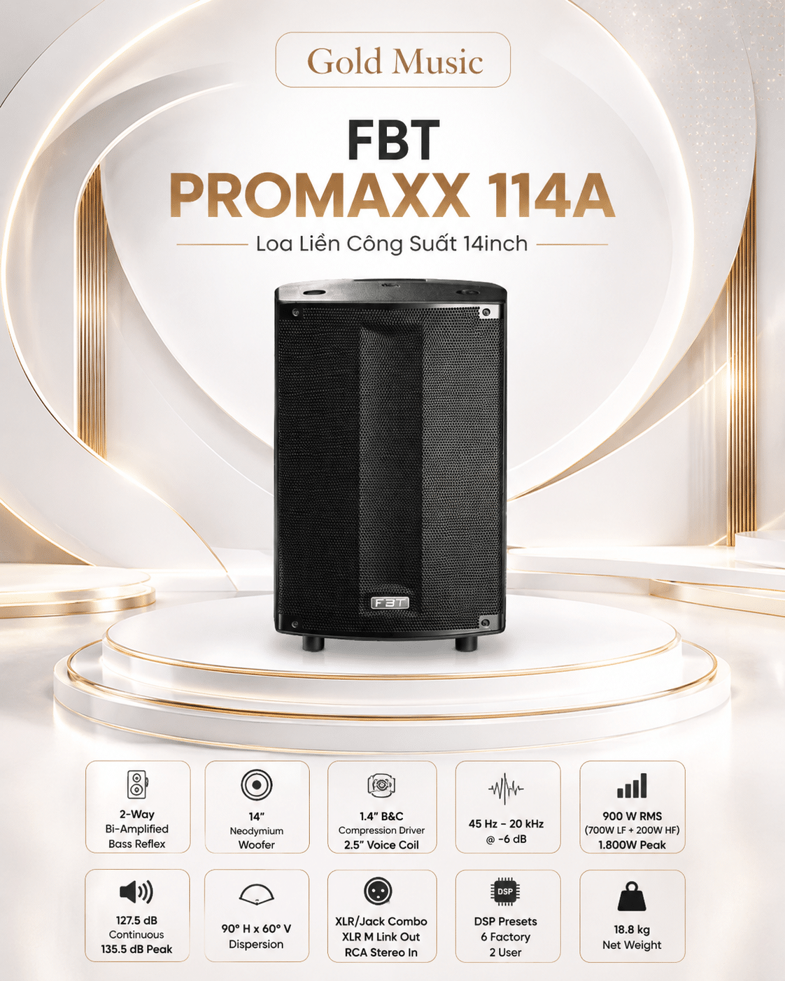 FBT PROMAXX 114A Loa Liền Công Suất 1800W 14inch fbt promaxx 114a loa 1800w 14inch