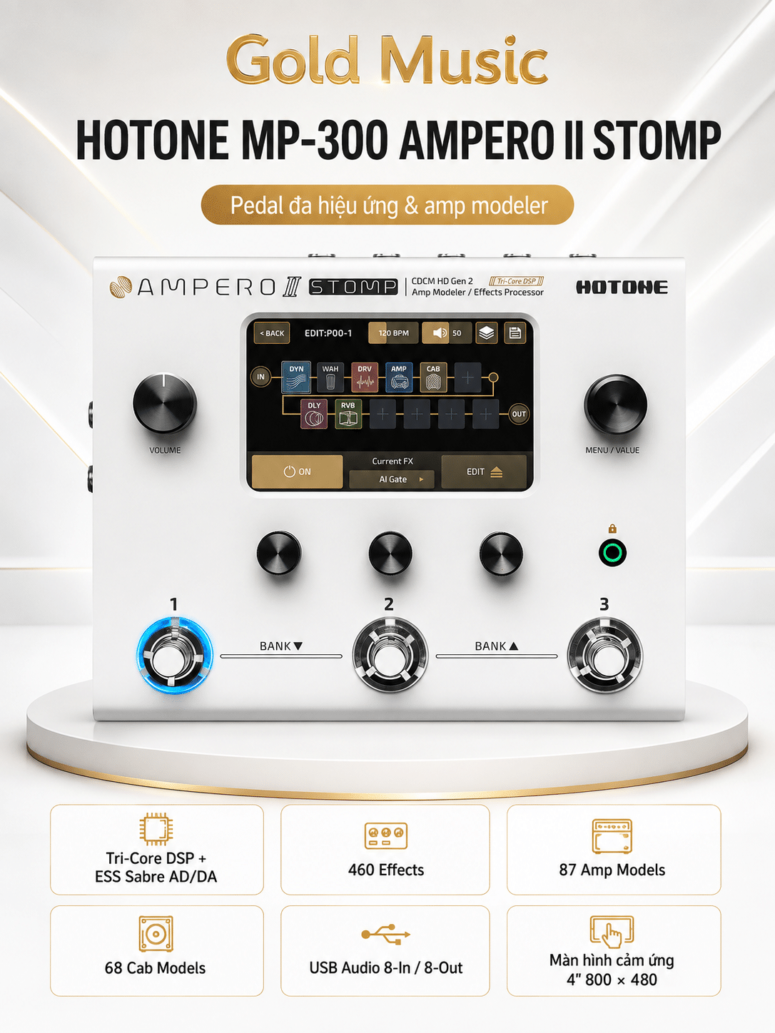 Hotone MP-300 Ampero II Stomp pedal đa hiệu ứng amp hotone mp 300 ampero ii stomp pedal