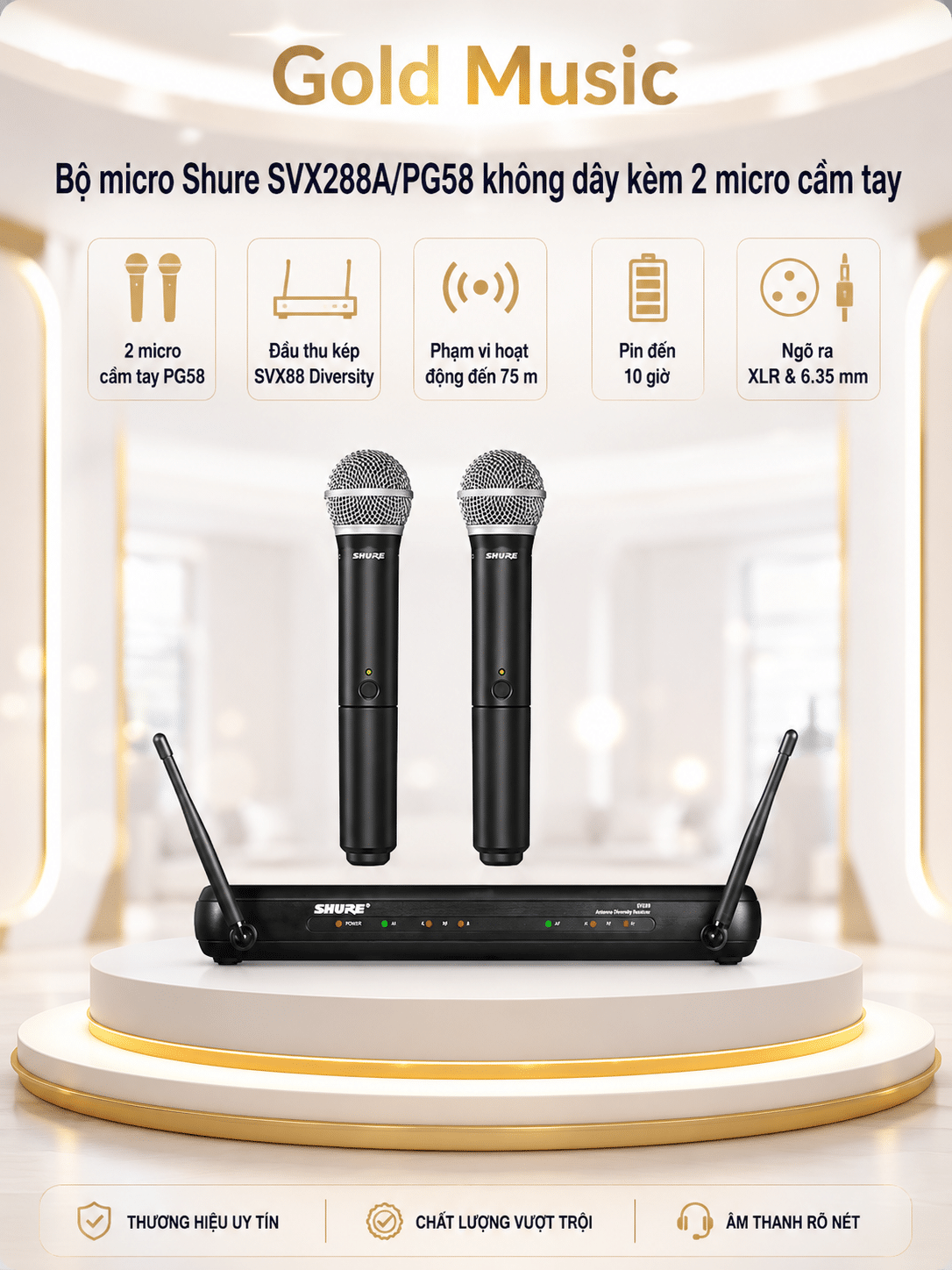 Bộ micro Shure SVX288A/PG58 không dây kèm 2 micro cầm tay micro shure svx288a pg58 khong day
