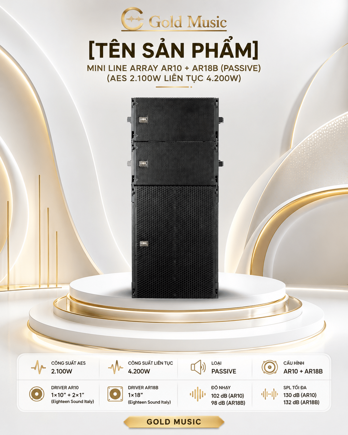 Mini Line Array AR10 + AR18B (AES 2.100W Liên Tục 4.200W) Dòng Passive HBK SOUND mini line array ar10 plus ar18b aes