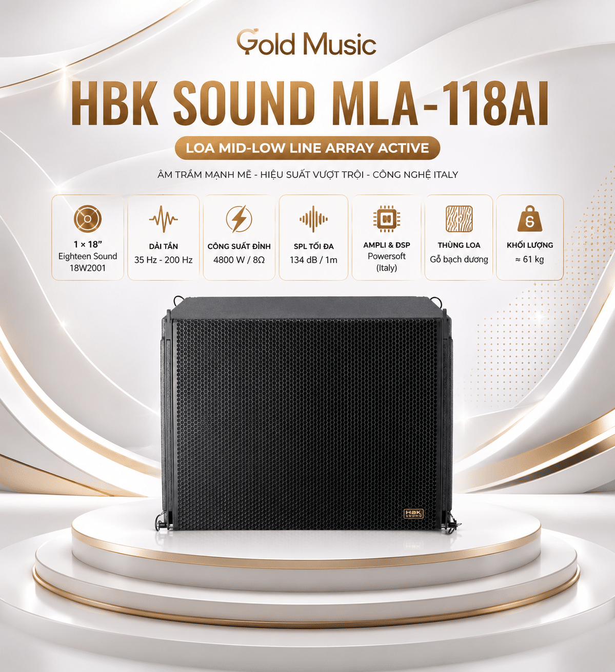 MLA-118AI Loa Mid-Low Line Array Acitve Bo PowerSoft Công Suất Đỉnh 4800W 8Ω HBK SOUND mla 118ai loa mid low line array