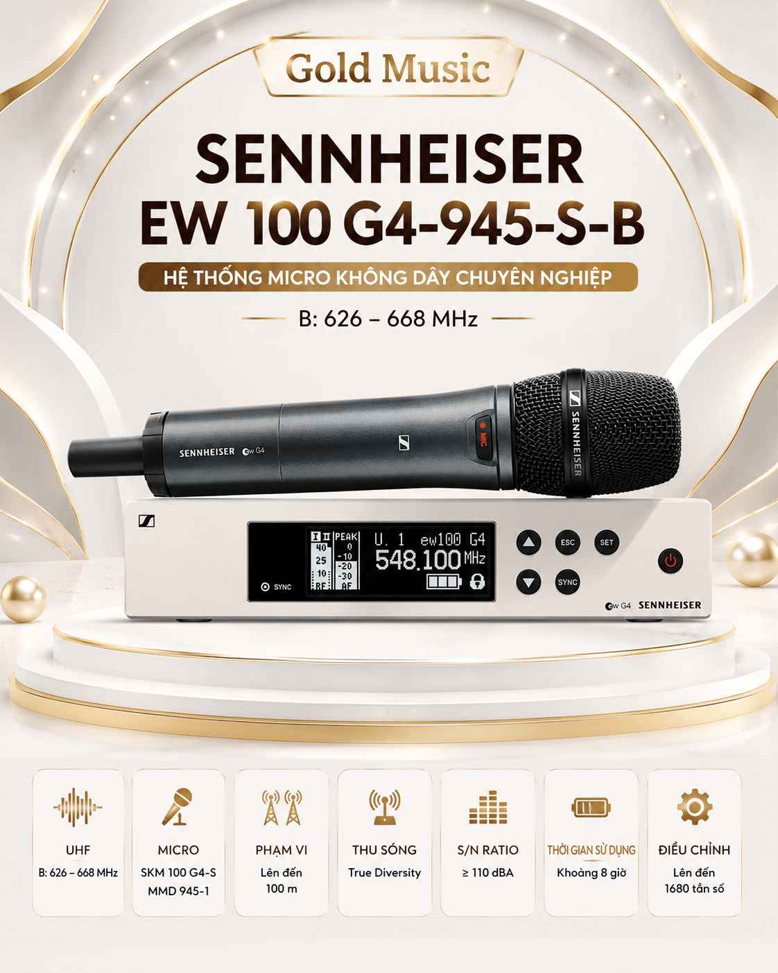 Sennheiser EW 100 G4-945-S-B (B: 626 - 668 MHz) Hệ Thống Micro Không Dây sennheiser ew 100 g4 945 s micro