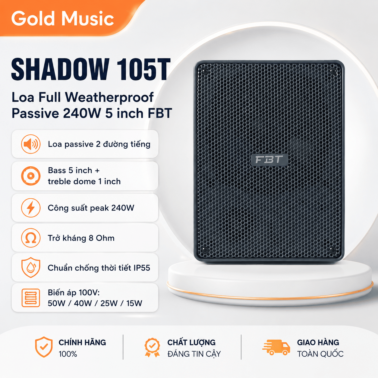 SHADOW 105T Loa Full Đồng Trục Weatherproof Passive 240W 5 inch FBT shadow 105t loa full dong truc weatherproof