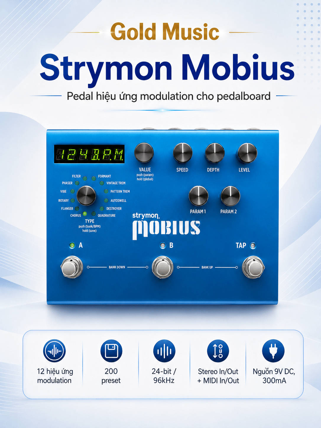 Strymon Mobius pedal hiệu ứng modulation cho pedalboard strymon mobius pedal hieu ung modulation pedalboard