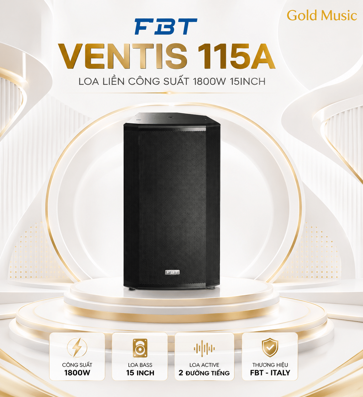VENTIS 115A Loa liền công suất 1800W 15inch FBT ventis 115a loa 1800w 15inch fbt