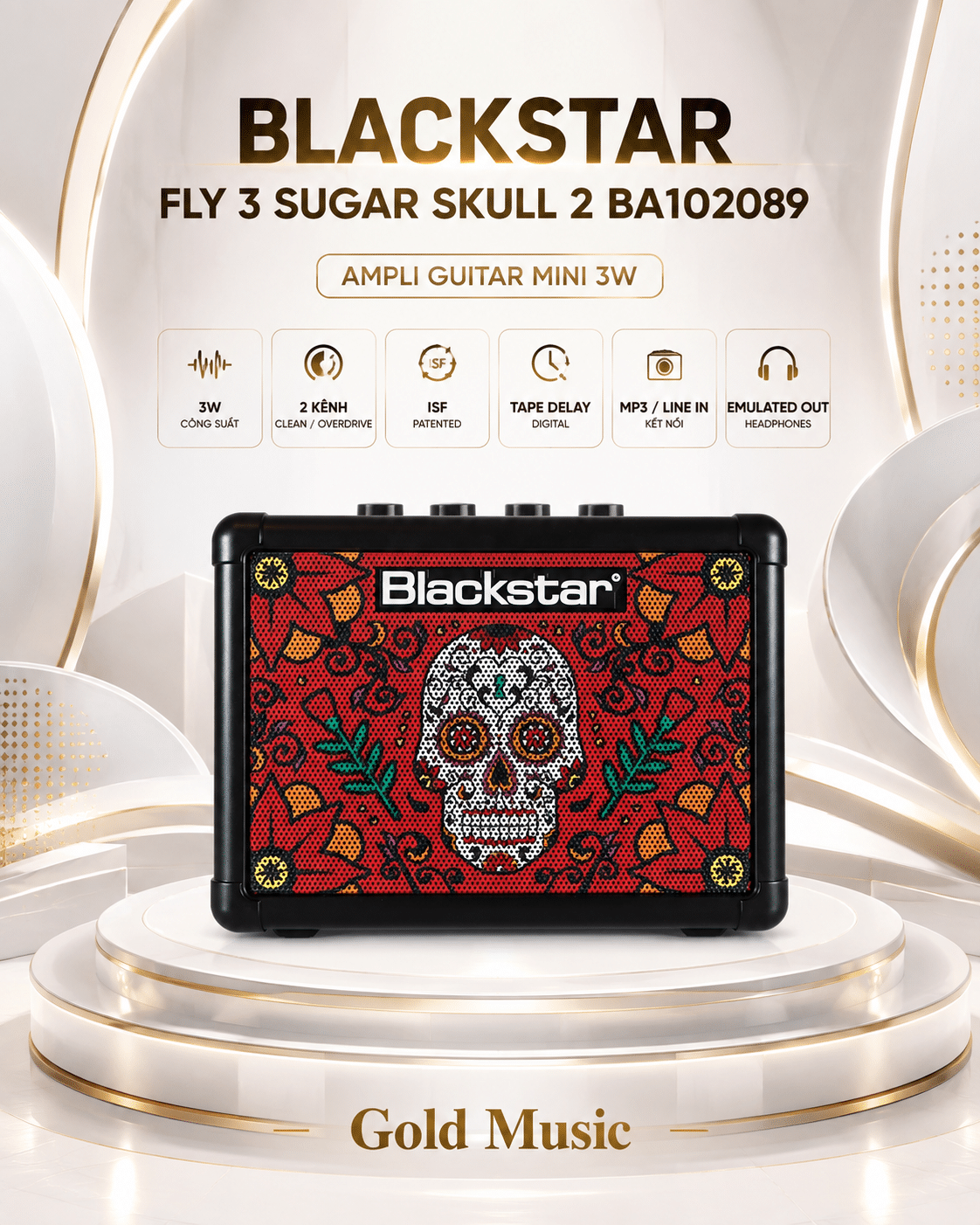 BLACKSTAR FLY 3 SUGAR SKULL 2 BA102089 – ampli guitar mini 3W phiên bản họa tiết Sugar Skull blackstar fly 3 sugar skull 2 ba102089 ampli guitar mini