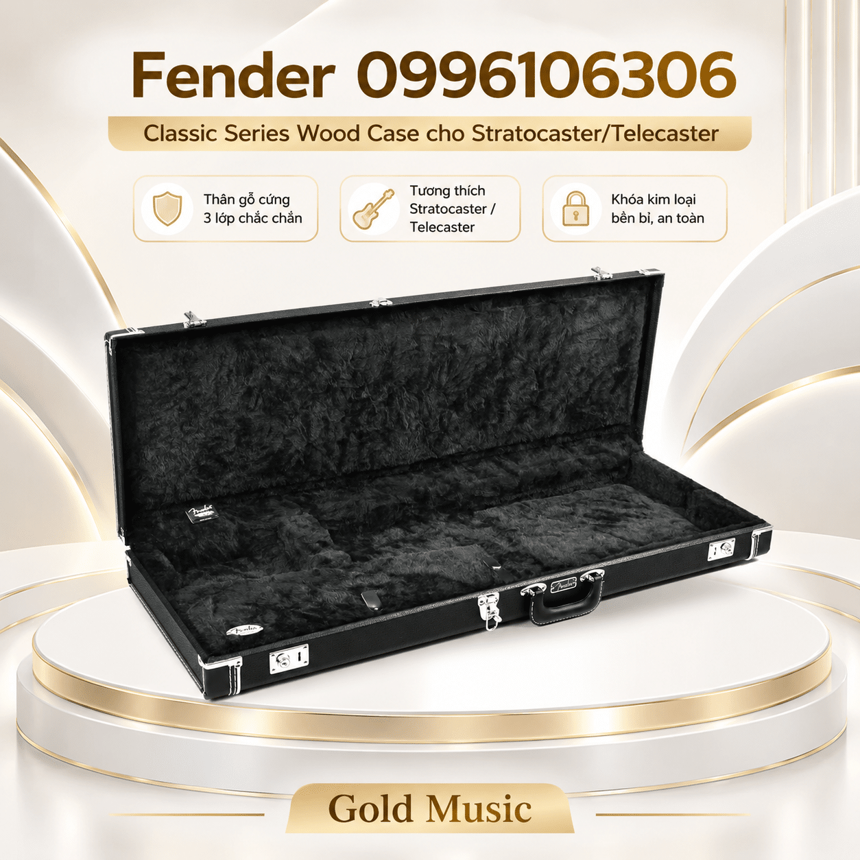 Fender 0996106306 – Hộp đàn cứng gỗ Classic Series cho Stratocaster/Telecaster màu Đen (Hard Case) fender 0996106306 hop dan cung go den