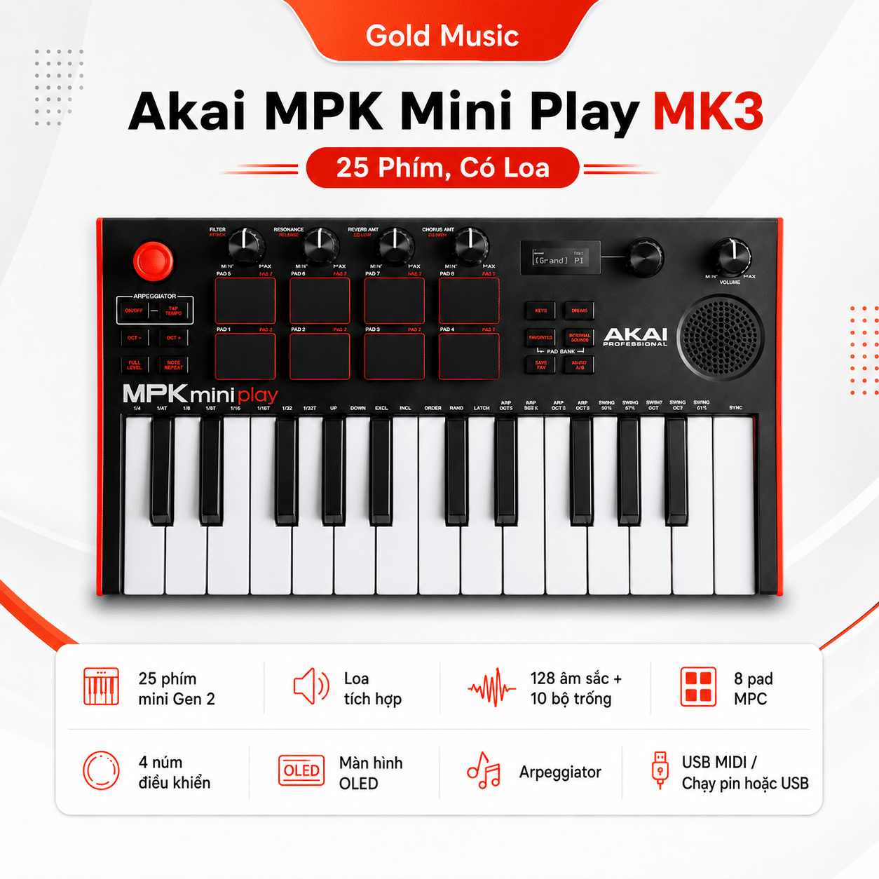 Akai MPK Mini Play MK3 – 25 Phím, Có Loa akai mpk mini play