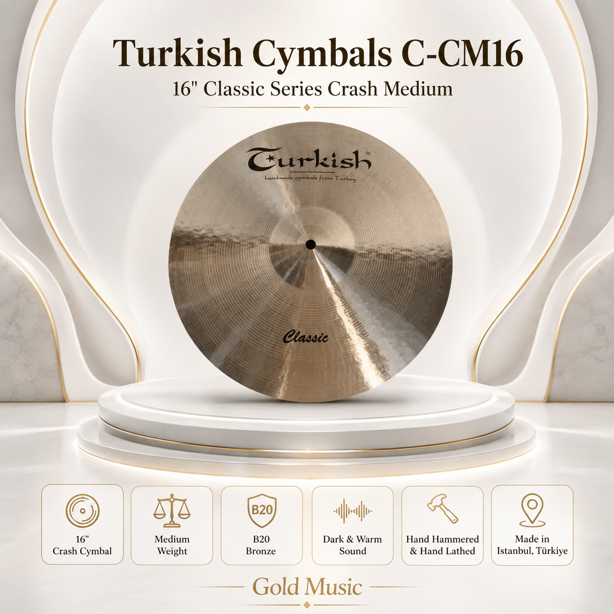 C-CM16 Turkish Cymbals 16" Classic Series Crash Medium c cm16