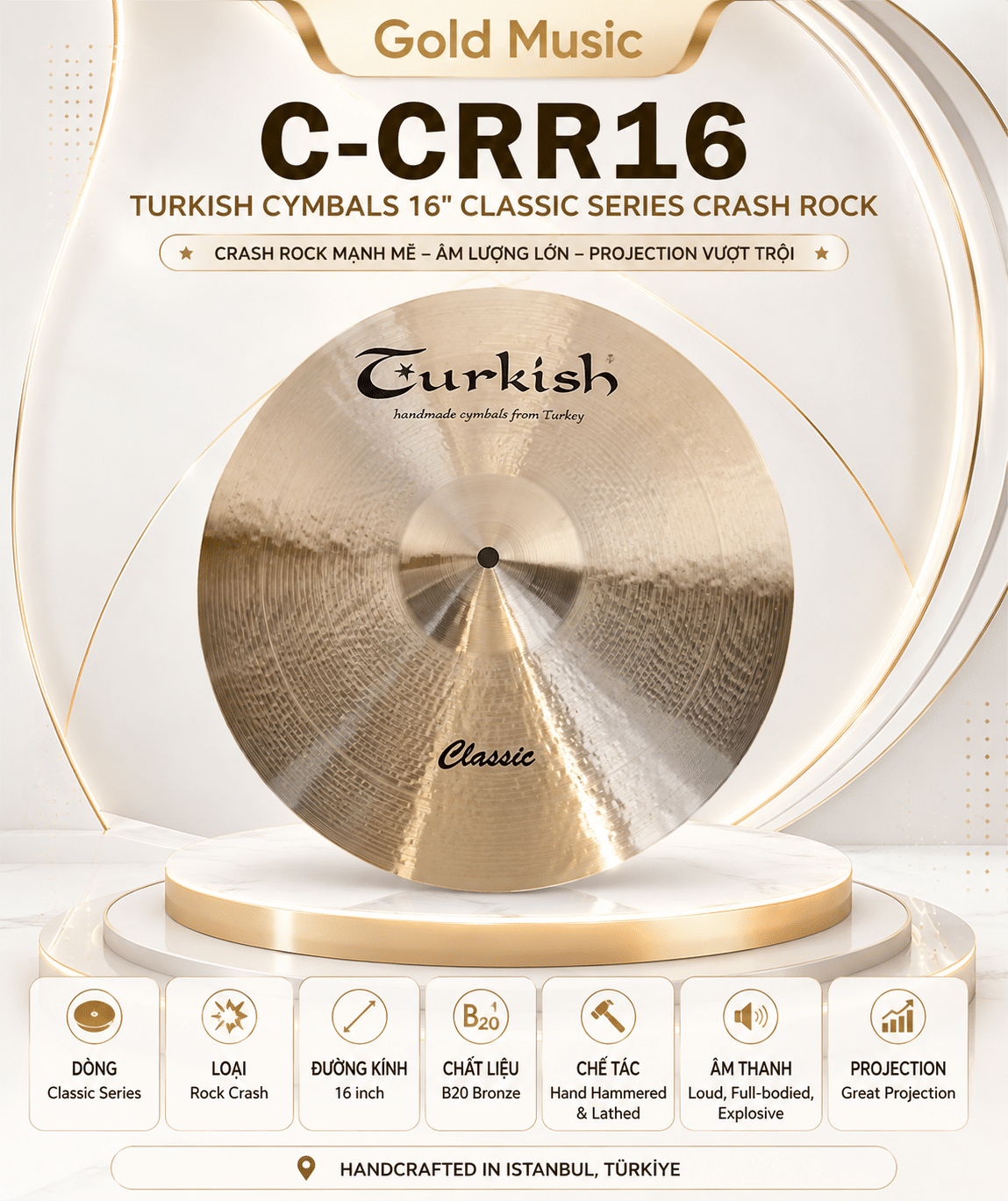 C-CRR16 Turkish Cymbals 16" Classic Series Crash Rock c crr16