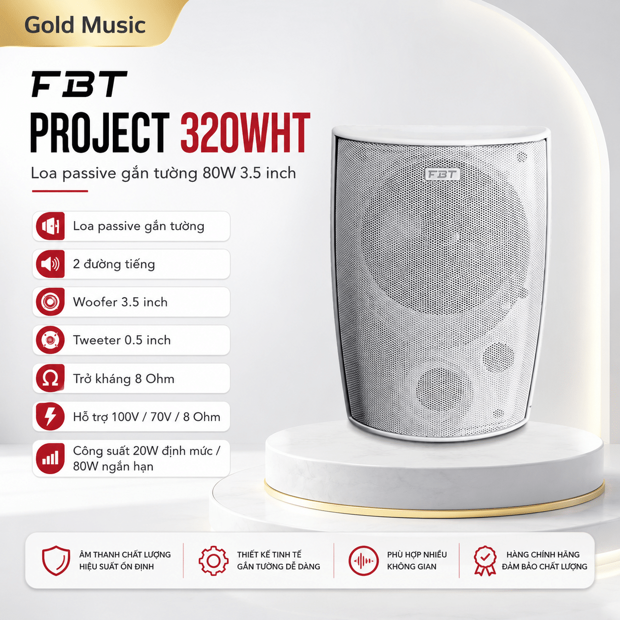 Fbt PROJECT 320WHT Loa passive gắn tường 80W 3.5inch fbt project 320wht loa passive gan tuong