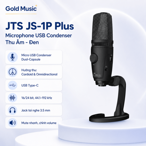Jts JS-1P Plus Microphone USB Condenser Thu Âm - đen jts js 1p plus microphone usb condenser thu am den