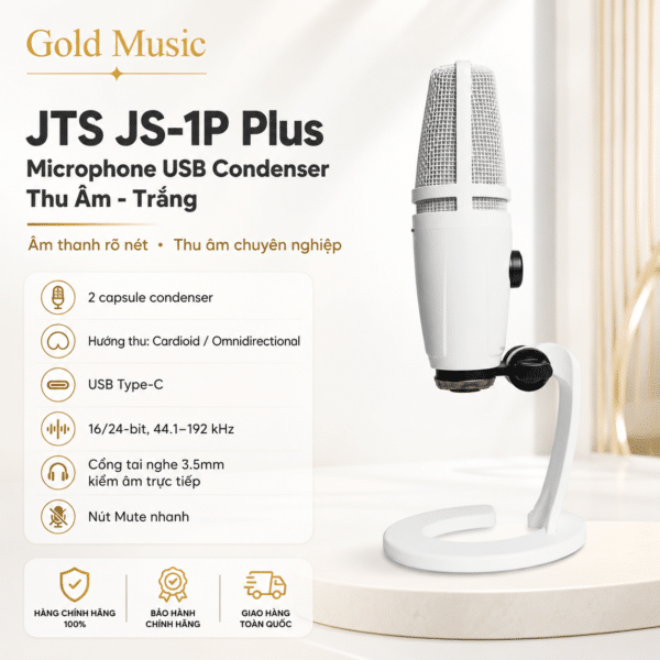 Jts JS-1P Plus Microphone USB Condenser Thu Âm - trắng jts js 1p plus microphone usb condenser thu am trang