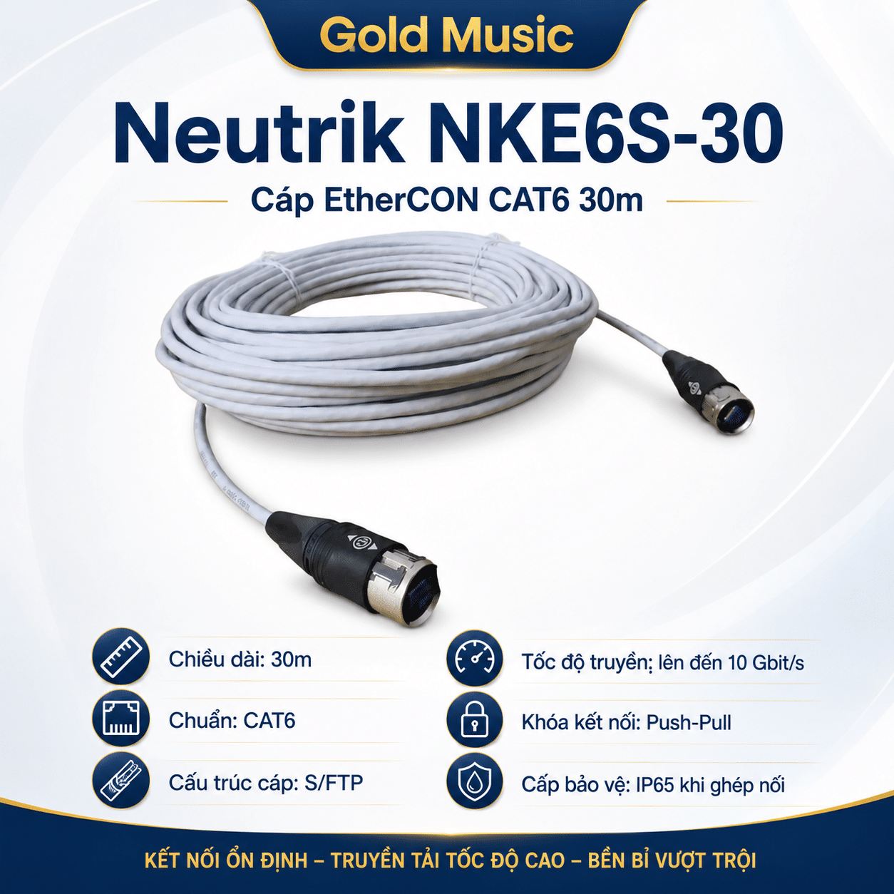 Neutrik NKE6S-30 – Cáp EtherCON CAT6 30m neutrik nke6s 30 cap ethercon cat6 30m