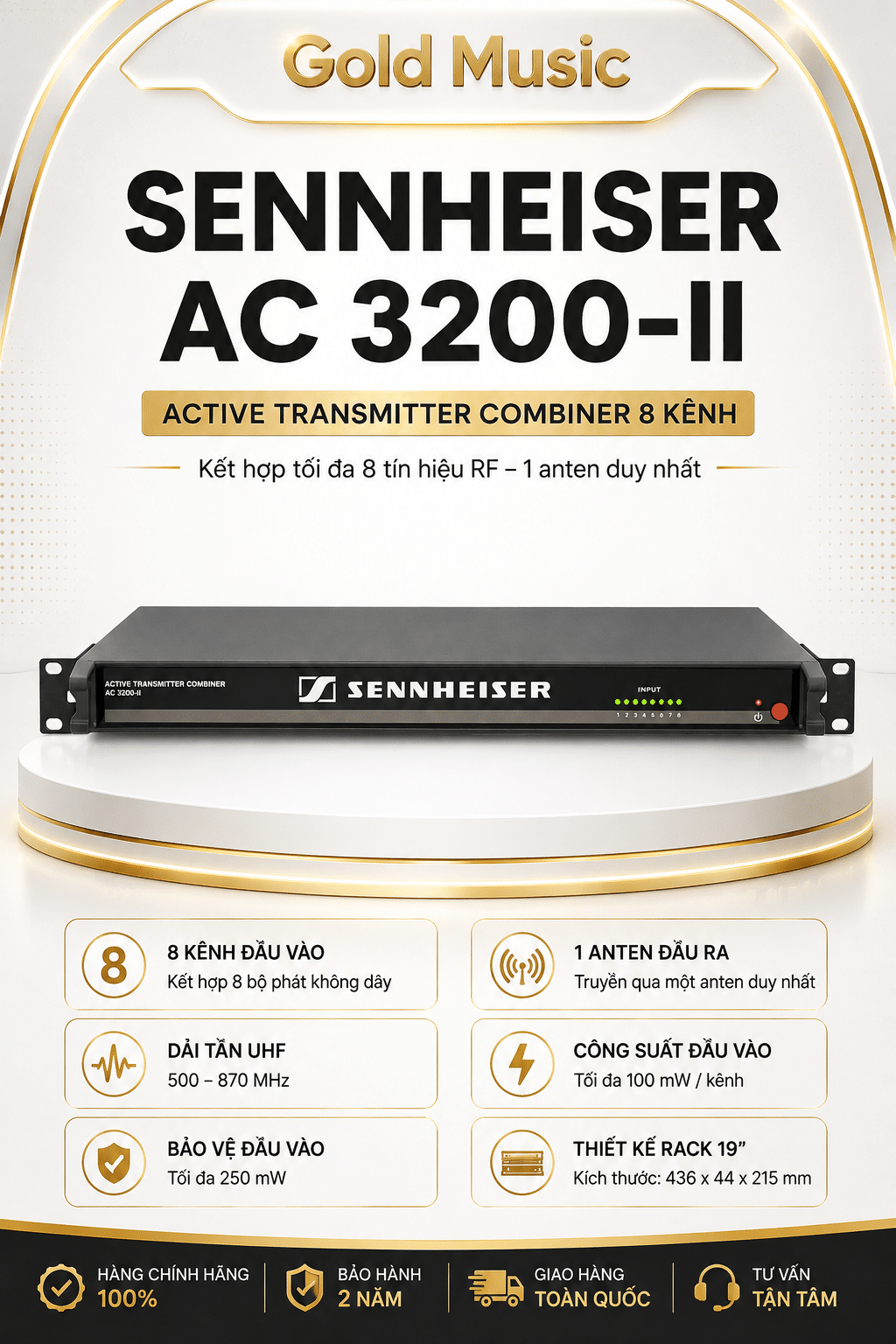 Sennheiser AC 3200-II Bộ Kết Hợp Anten Công Suất Cao Chủ Động 19" sennheiser ac 3200 ii bo ket hop