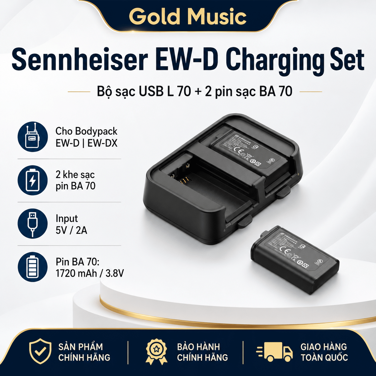Sennheiser EW-D Charging Set Bộ sạc USB L 70 và 2 bộ pin sạc BA 70 cho Bodypack EW-D | EW-DX sennheiser ew d charging set bo sac usb