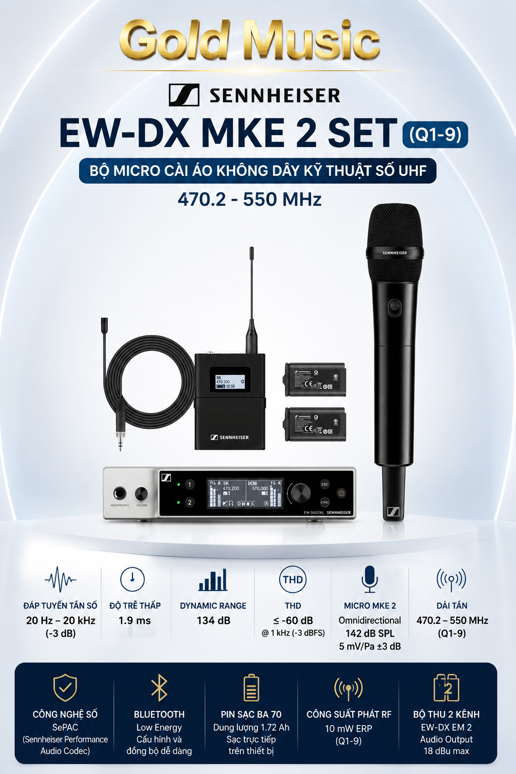 Sennheiser EW-DX MKE 2 SET (Q1-9) Bộ micro cài áo không dây 470.2 - 550 MHz sennheiser ew dx mke 2 set micro