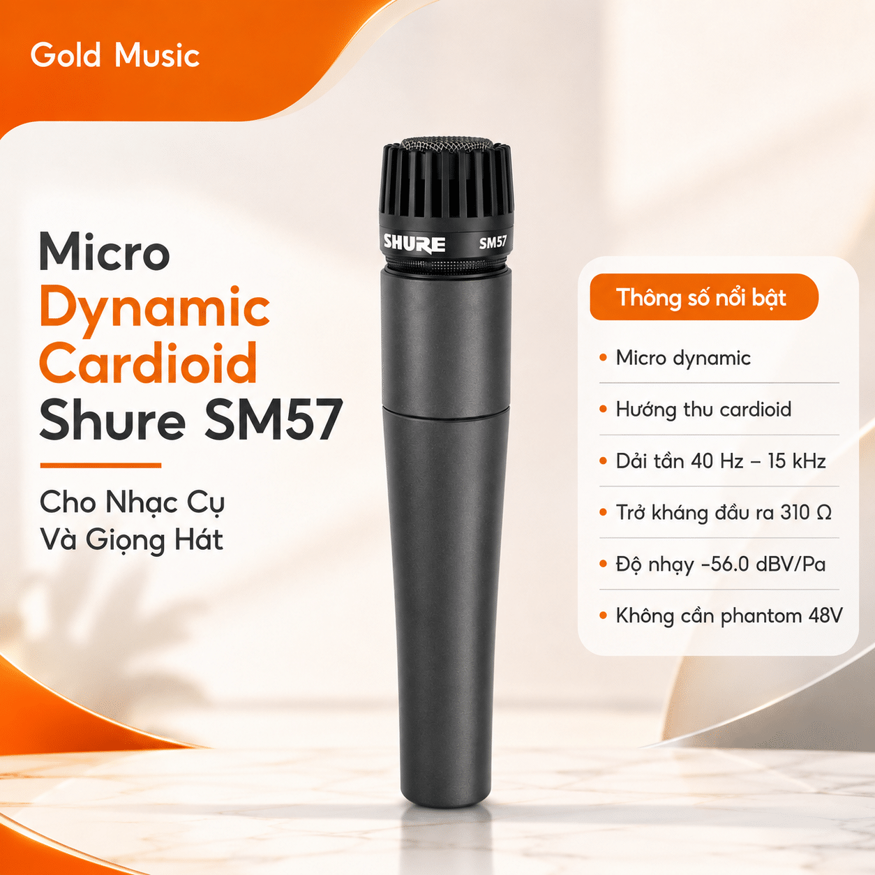 Micro Dynamic Cardioid Shure SM57 Cho Nhạc Cụ Và Giọng Hát shure sm57