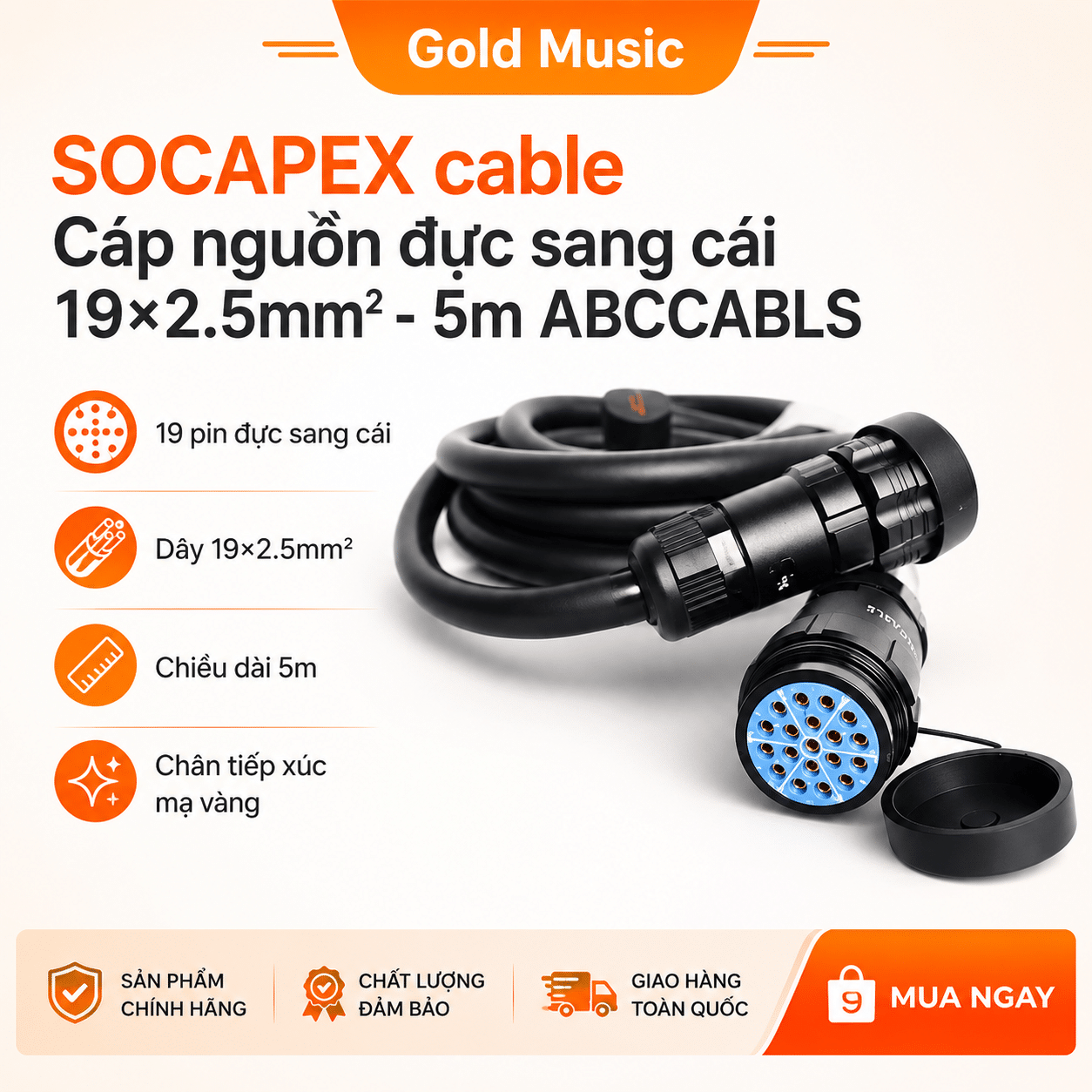 SOCAPEX cable Cáp nguồn đực sang cái 19*2.5mm² - 5m ABCCABLS socapex cable cap nguon duc sang cai
