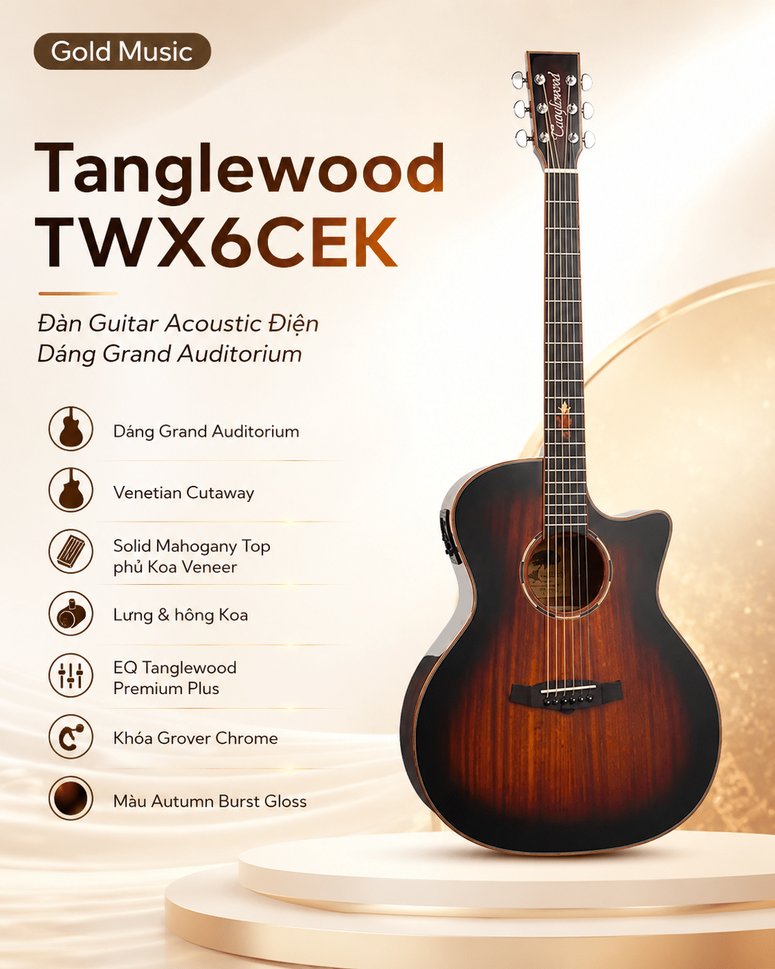 Tanglewood TWX6CEK – Đàn guitar acoustic điện dáng Grand Auditorium tanglewood twx6cek