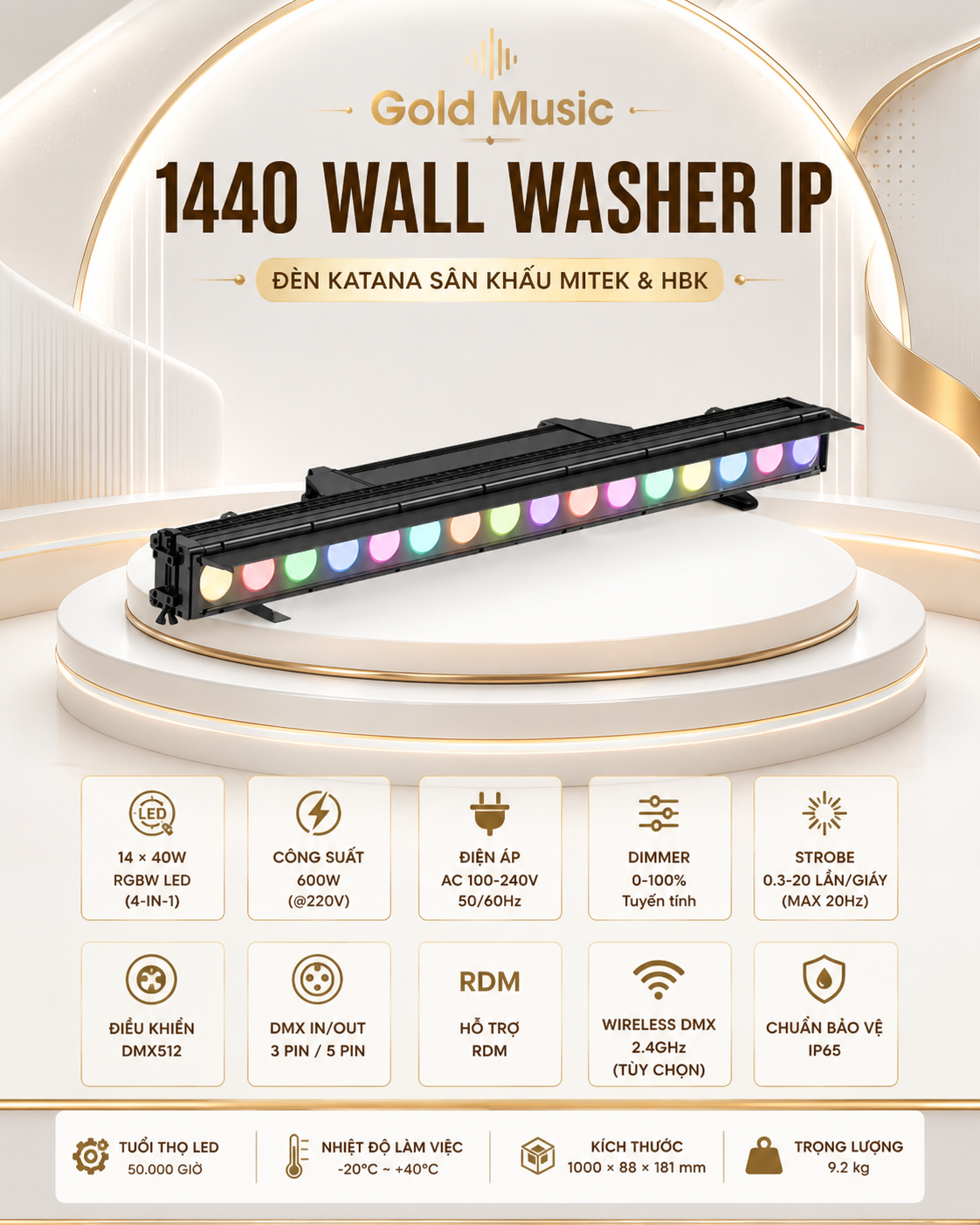 1440 Wall Washer IP – Đèn Katana Sân Khấu Mitek & HBK 1440 wall washer ip